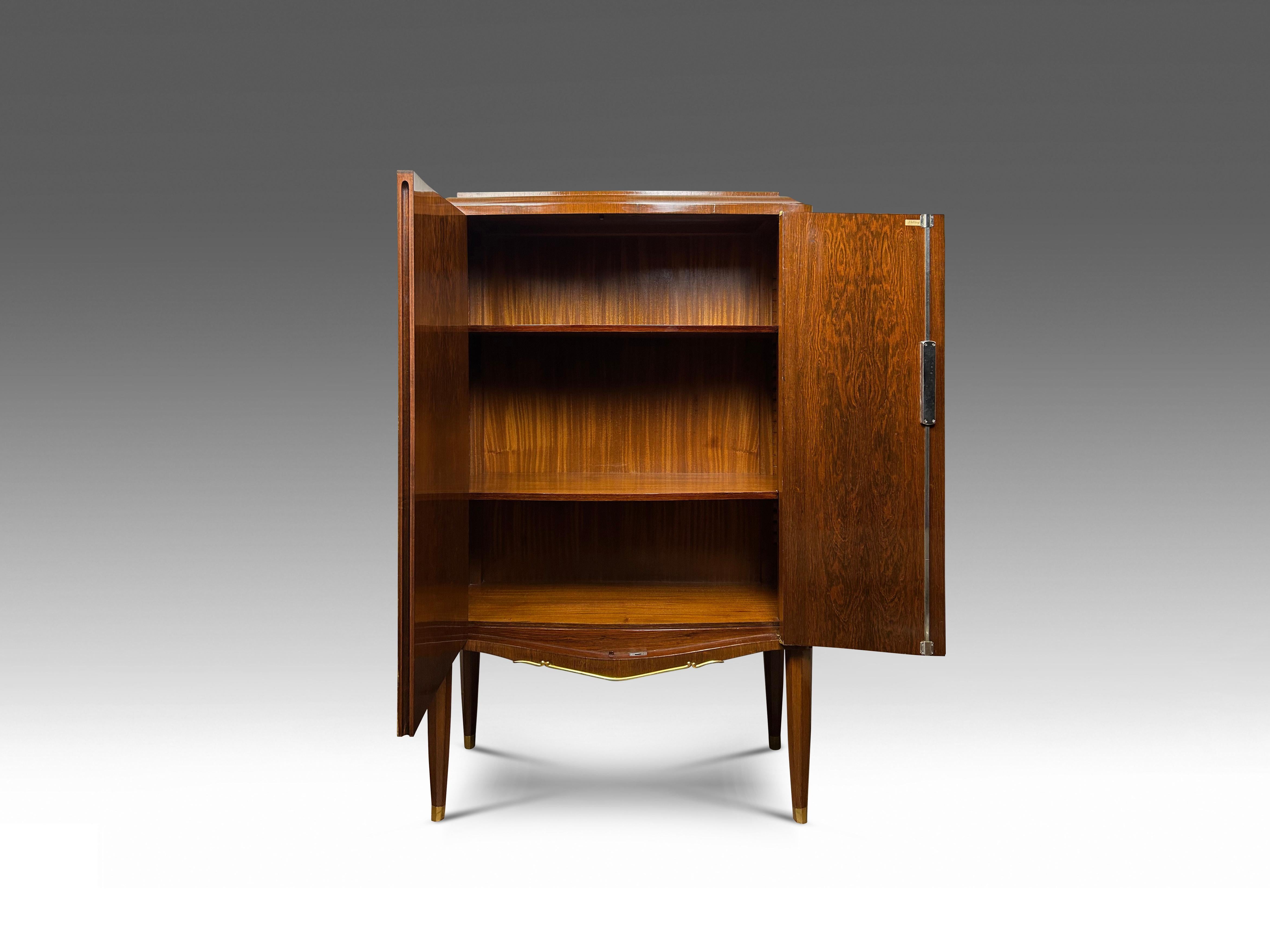 Bronze Jules Leleu Art Deco Cabinet with Floral Marquetry in Ebony and Mother of Pearl. For Sale