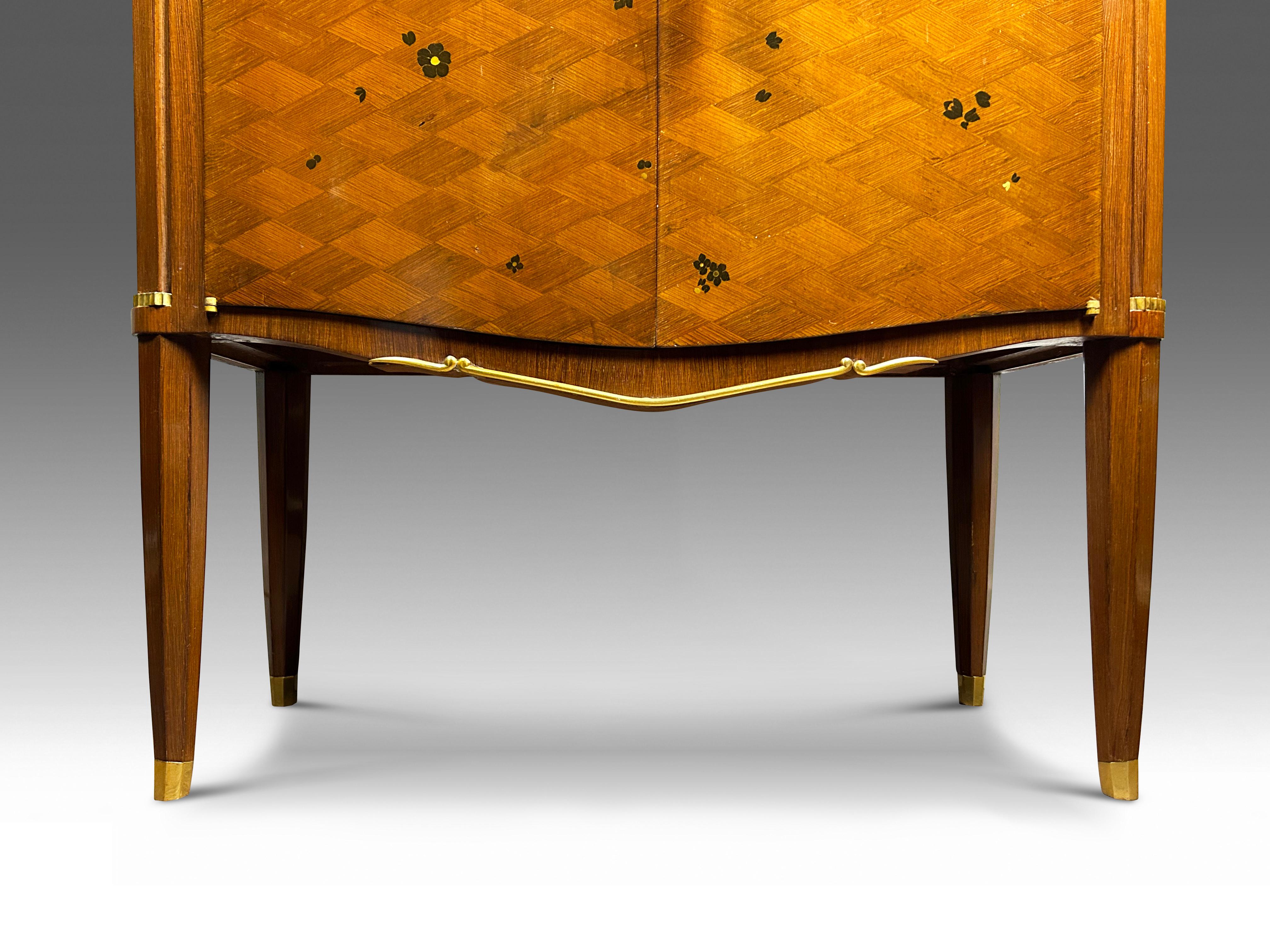 Jules Leleu Art Deco Cabinet with Floral Marquetry in Ebony and Mother of Pearl. For Sale 2