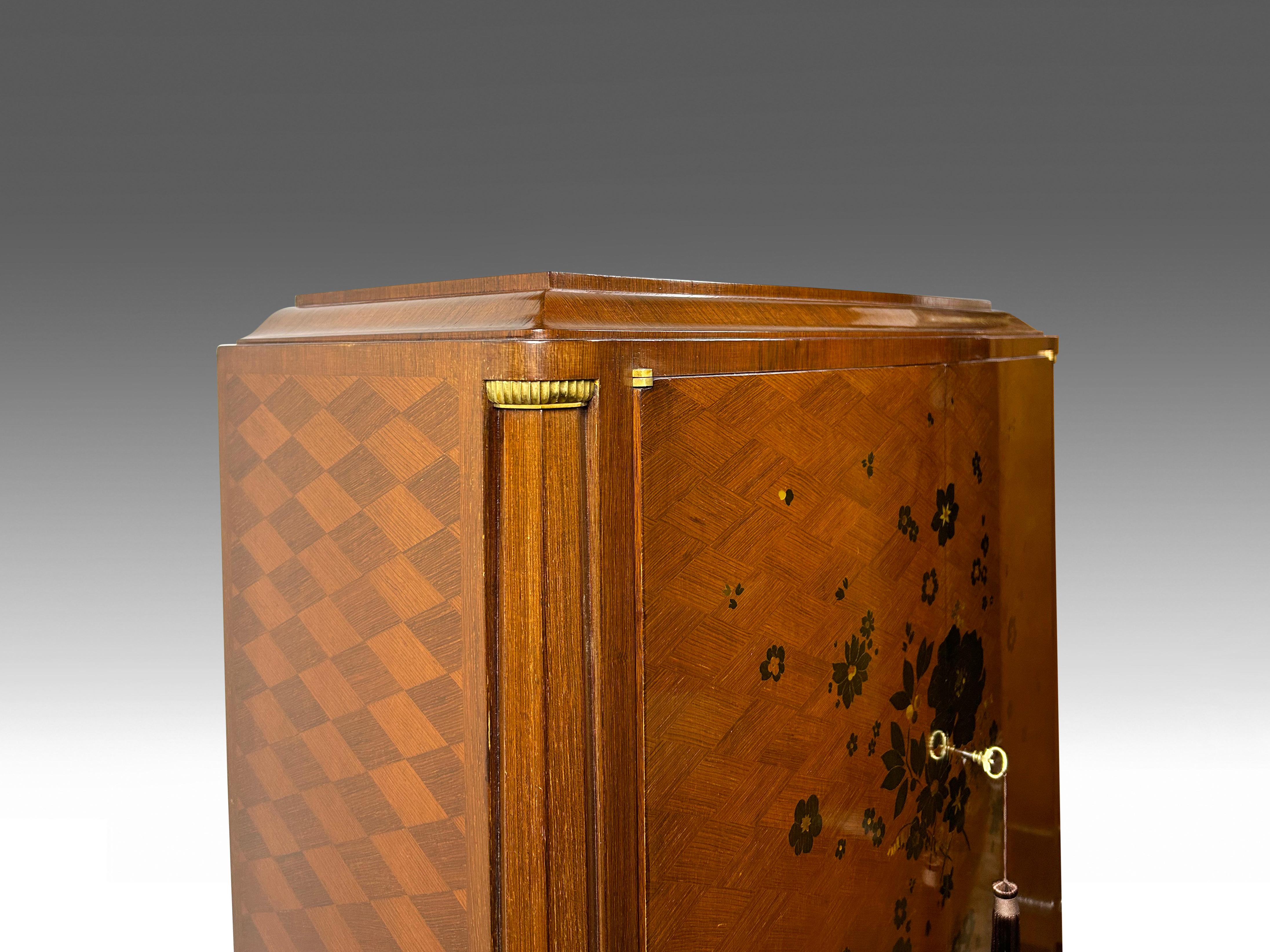 Jules Leleu Art Deco Cabinet with Floral Marquetry in Ebony and Mother of Pearl. For Sale 3