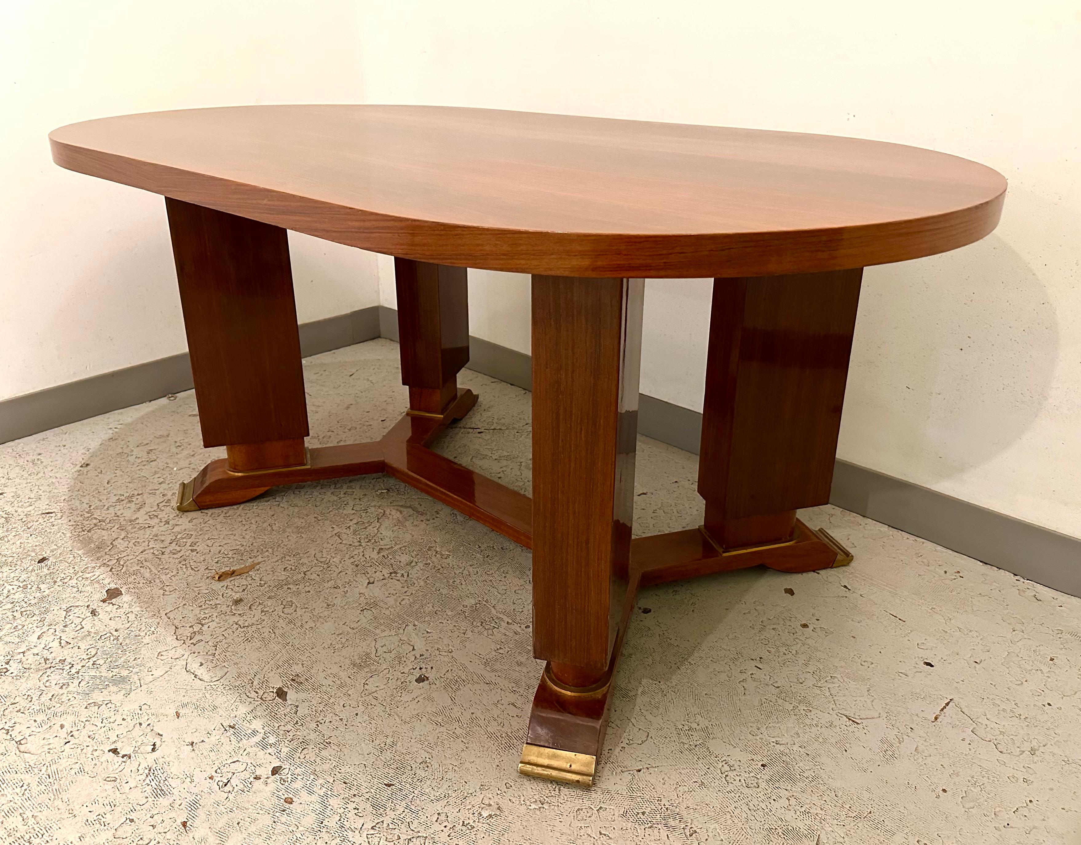 Brass Jules Leleu, Art Deco Dining or Writing Table, Signed For Sale