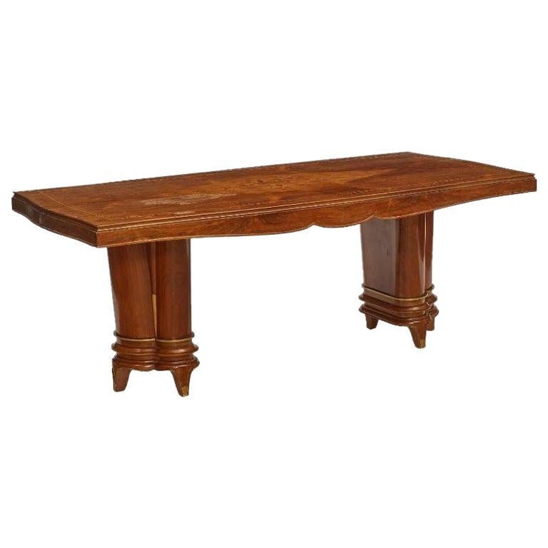 Jules Leleu, Art Decó, Mesa de comedor, palisandro, incrustaciones de abulón, Francia, 1935
