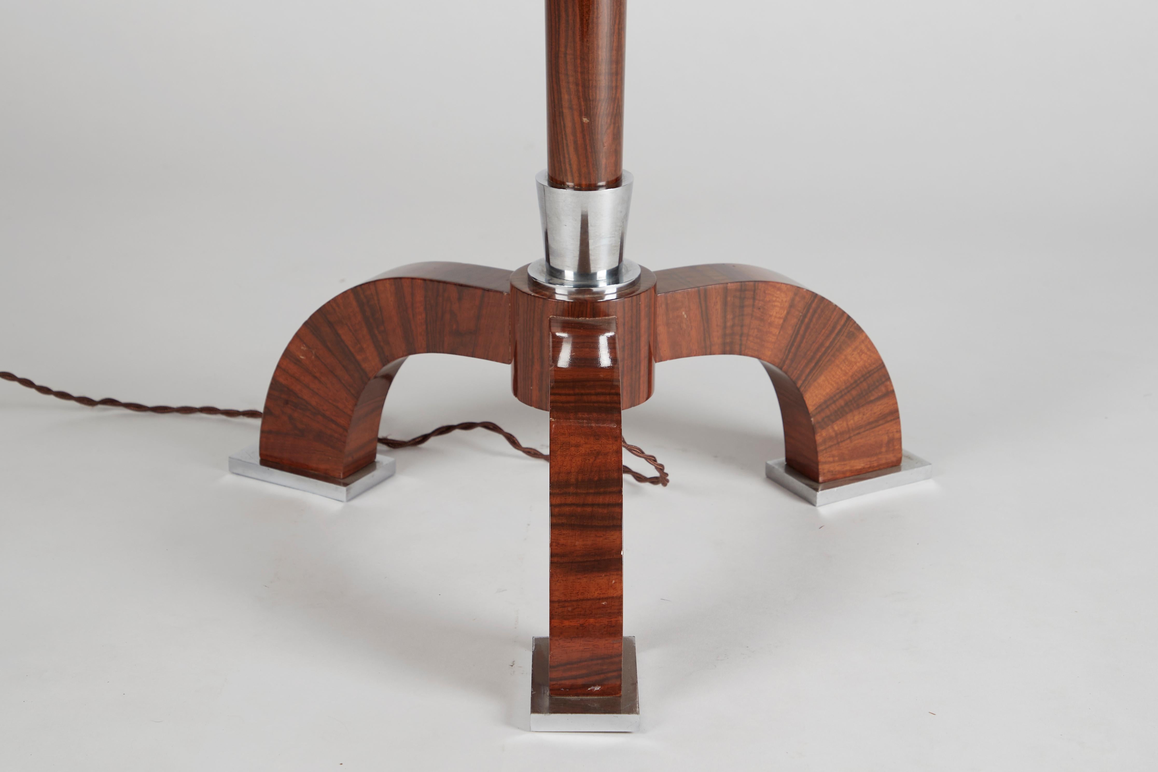 Jules Leleu, Art Deco Floor Lamp, Walnut and Chrome-Plated Bronze, France In Good Condition In New York, NY
