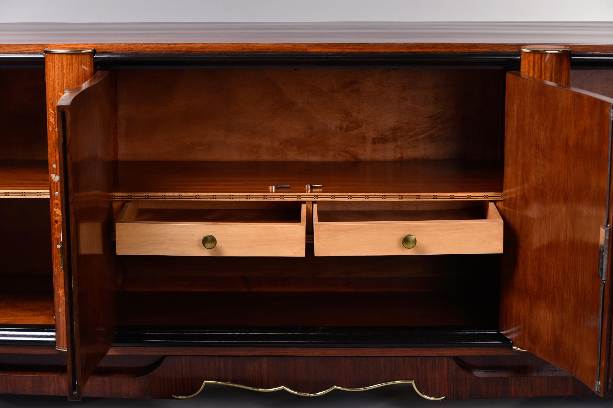 20th Century French Art Deco Palisandre Sideboard or Buffet with Mother of Pearl Inlay For Sale