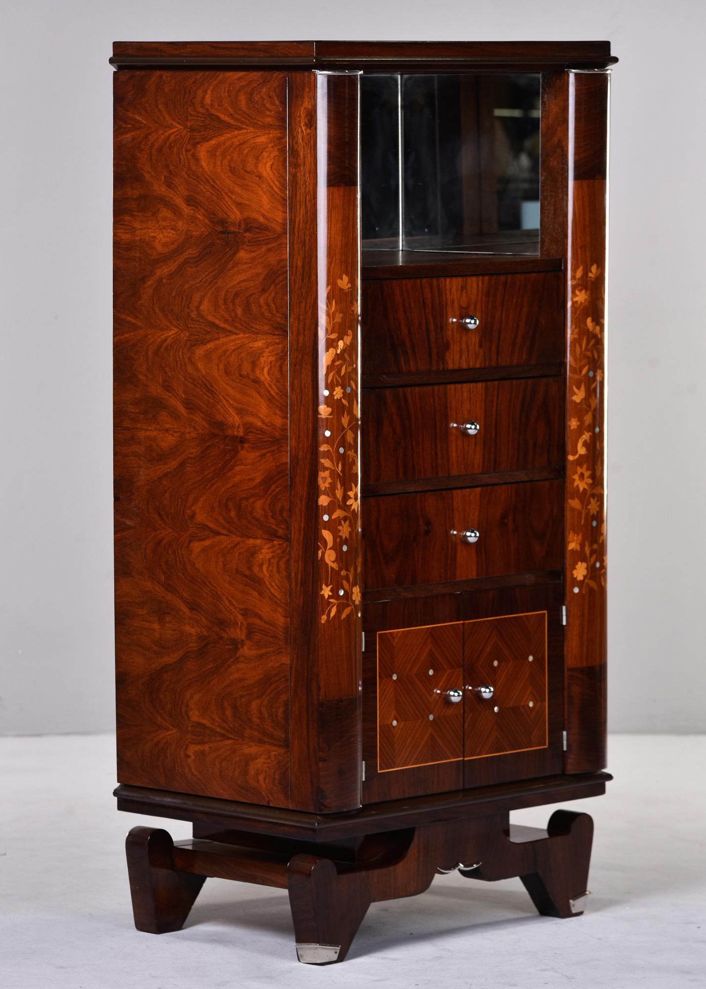 French Art Deco Palisandre Tall Cabinet with Mother of Pearl Inlay For Sale 8