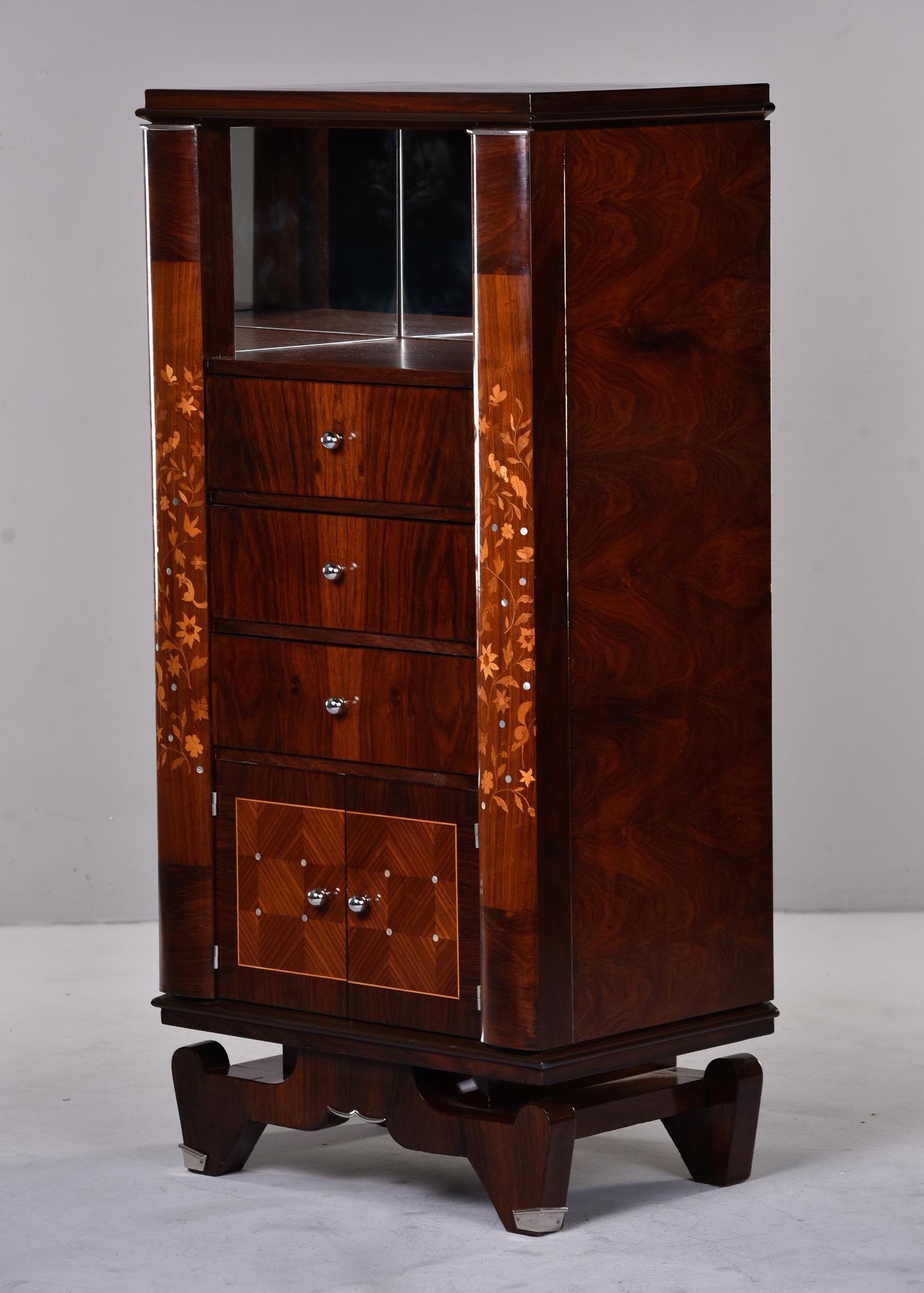 French Art Deco Palisandre Tall Cabinet with Mother of Pearl Inlay For Sale 2