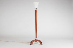 Jules Leleu, lampadaire tripode Art déco, noyer et chrome, France, vers 1930