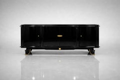 Jules Leleu Attributed Art Deco Sideboard, Walnut, Black Lacquer & Brass, France