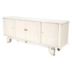 Jules Leleu Attributed Art Deco Sideboard, Walnut 
Off White Lacquer, Brass