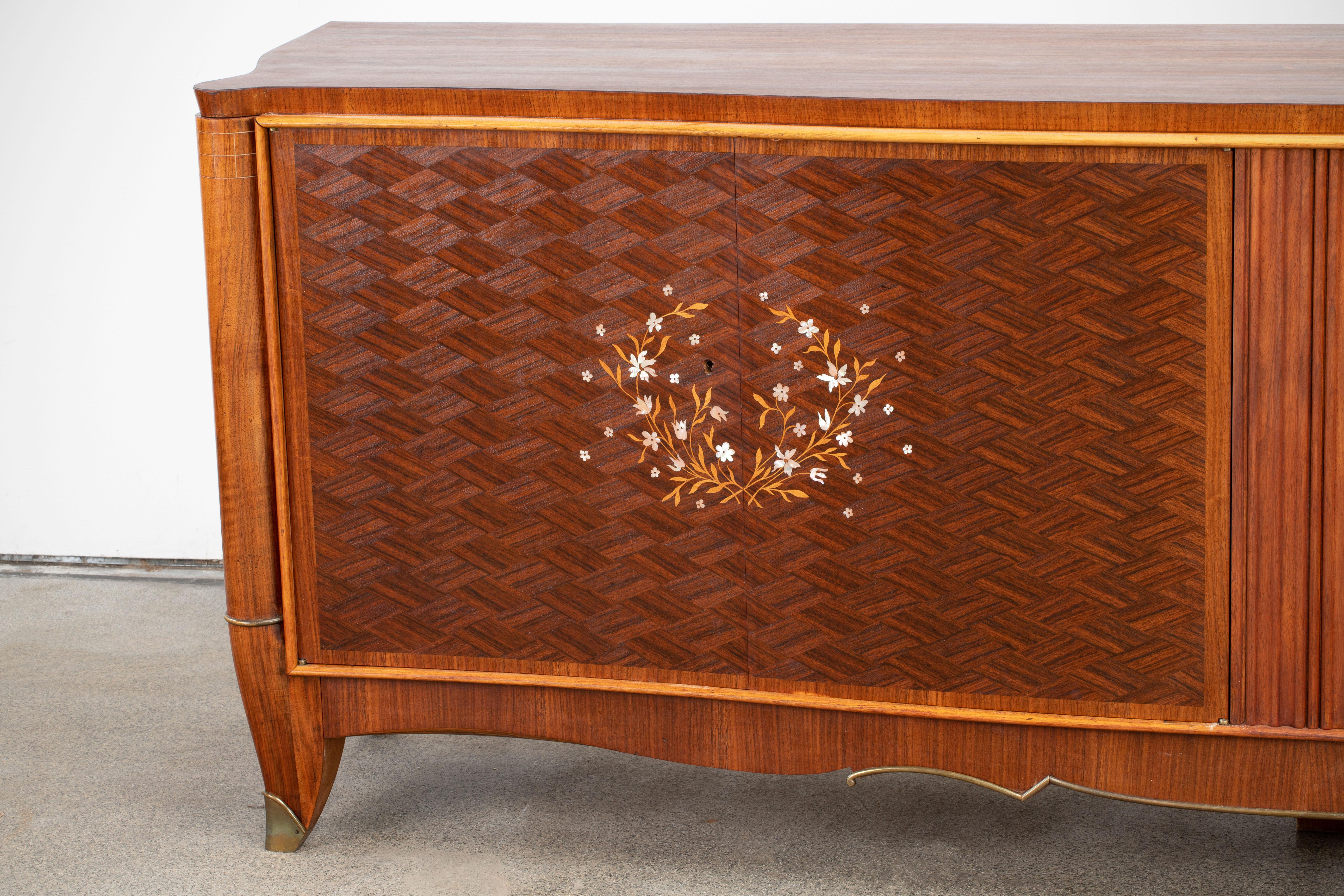 Jules Leleu Attributed French Large Art Deco Sideboard Mother of Pearl Inlay 6