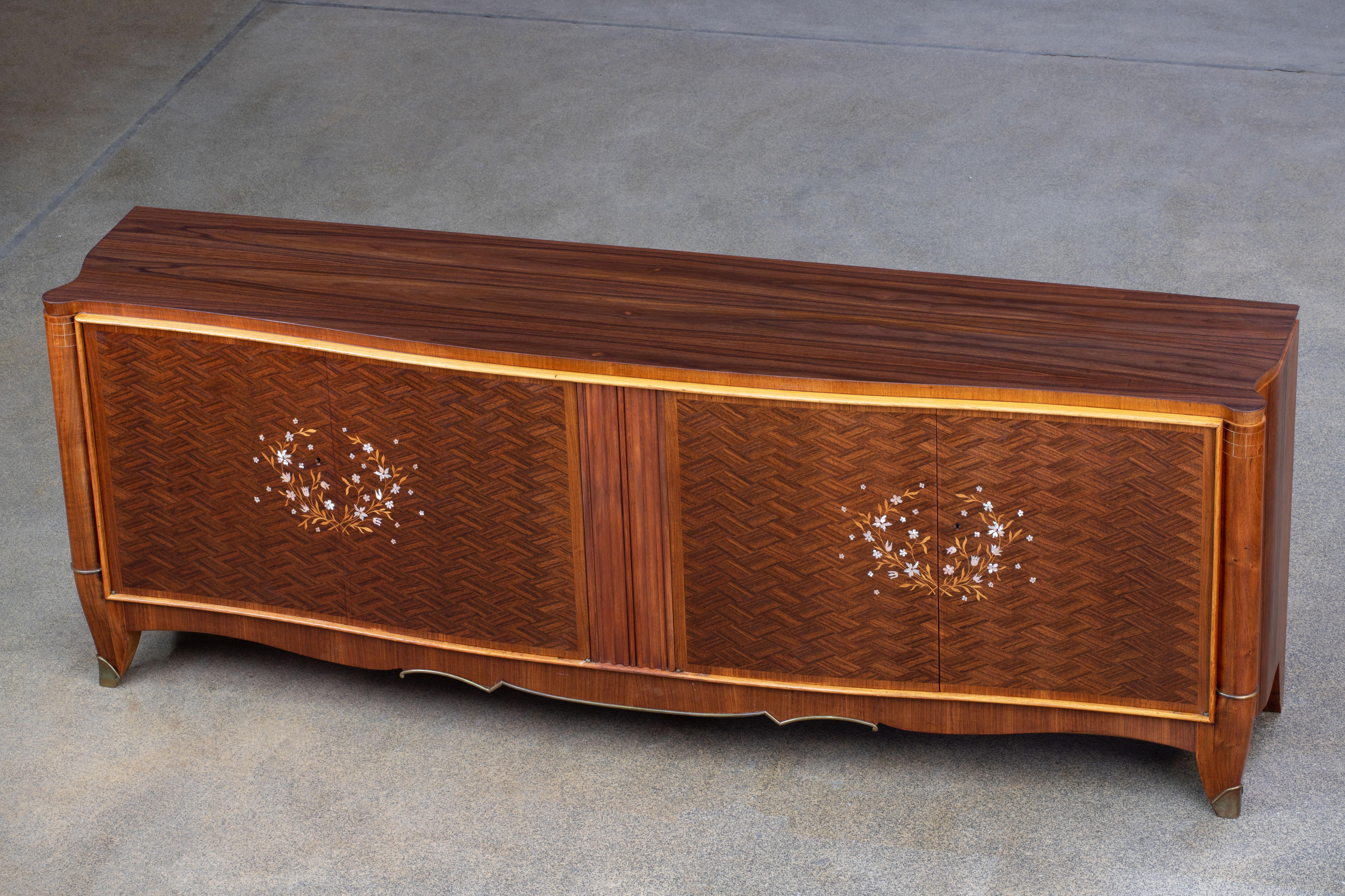 Jules Leleu Attributed French Large Art Deco Sideboard Mother of Pearl Inlay 13