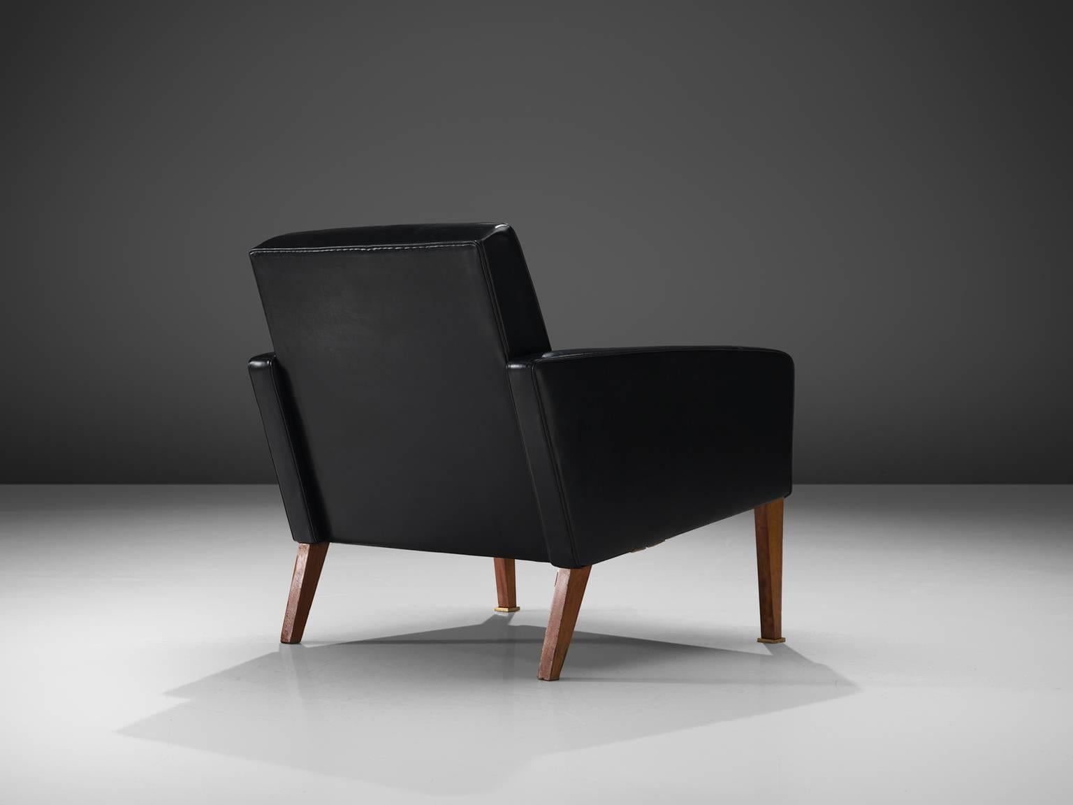 Jules Leleu Black Armchair with Brass Details In Good Condition In Waalwijk, NL