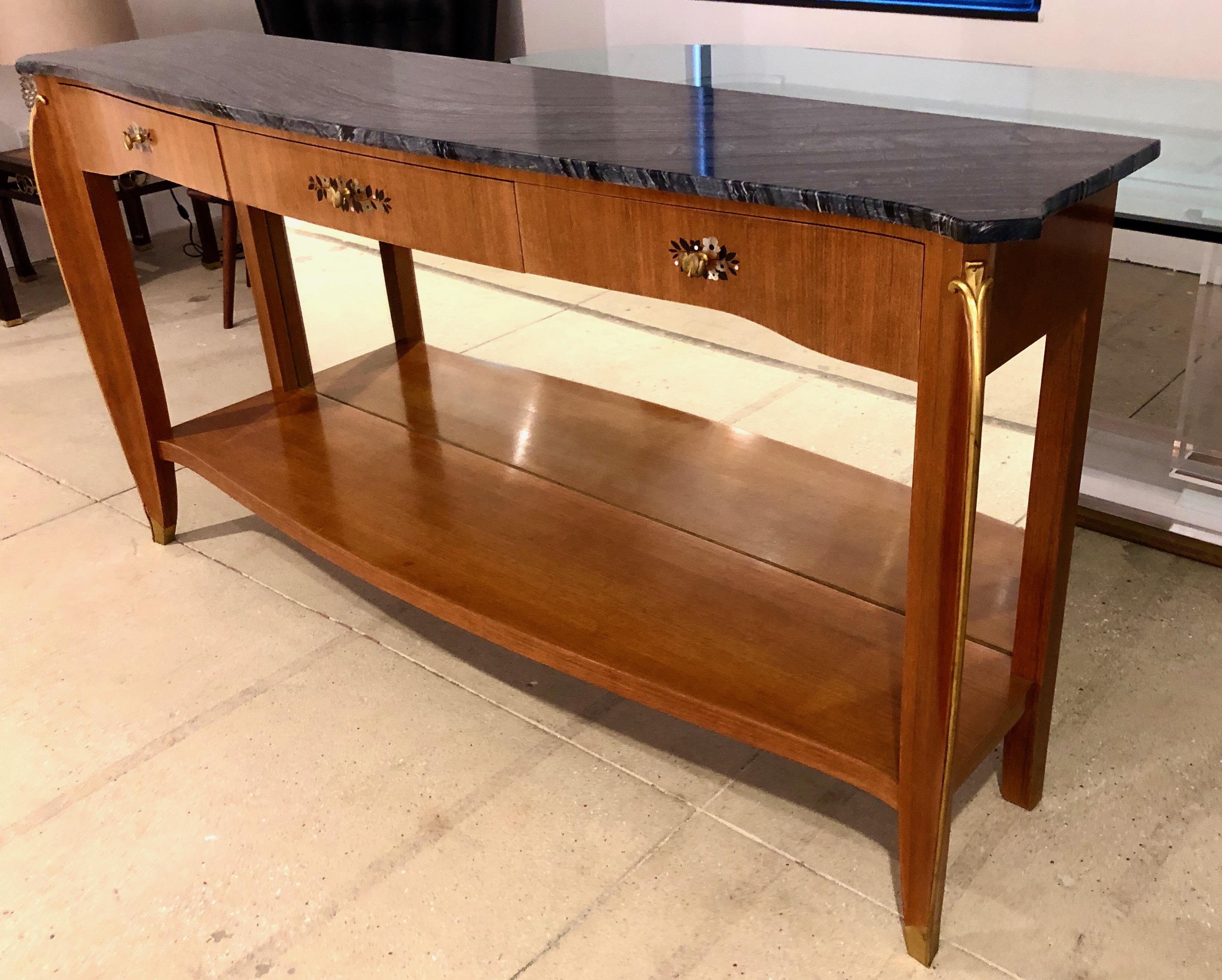 Jules Leleu Bronze Mounted and Inlaid Console Table In Good Condition In Brooklyn, NY