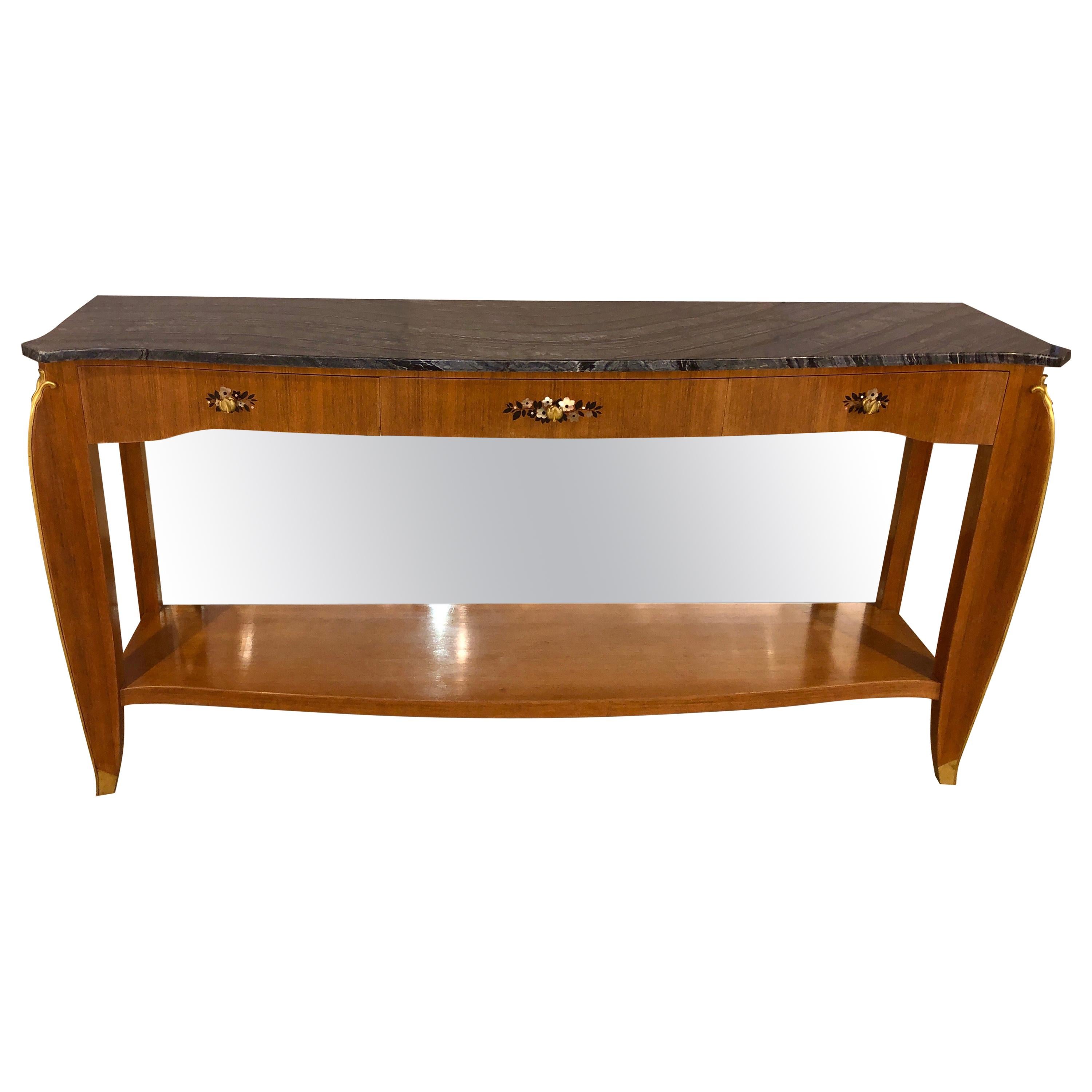 Jules Leleu Bronze Mounted and Inlaid Console Table