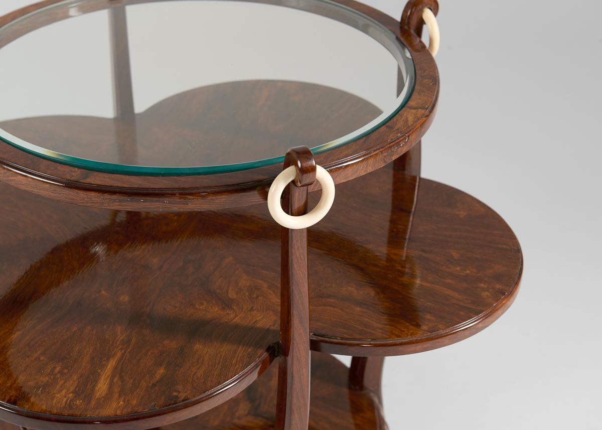 Jules Leleu, Burled Clover-shaped Tea Table with Glass Top, France, c. 1924 In Good Condition In New York, NY
