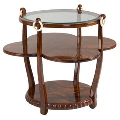 Jules Leleu, Burled Clover-shaped Tea Table with Glass Top, France, c. 1924