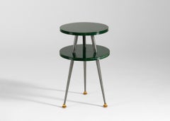 Jules Leleu Circular Green Lacquer Two-Tier Side Table, France, 1960s
