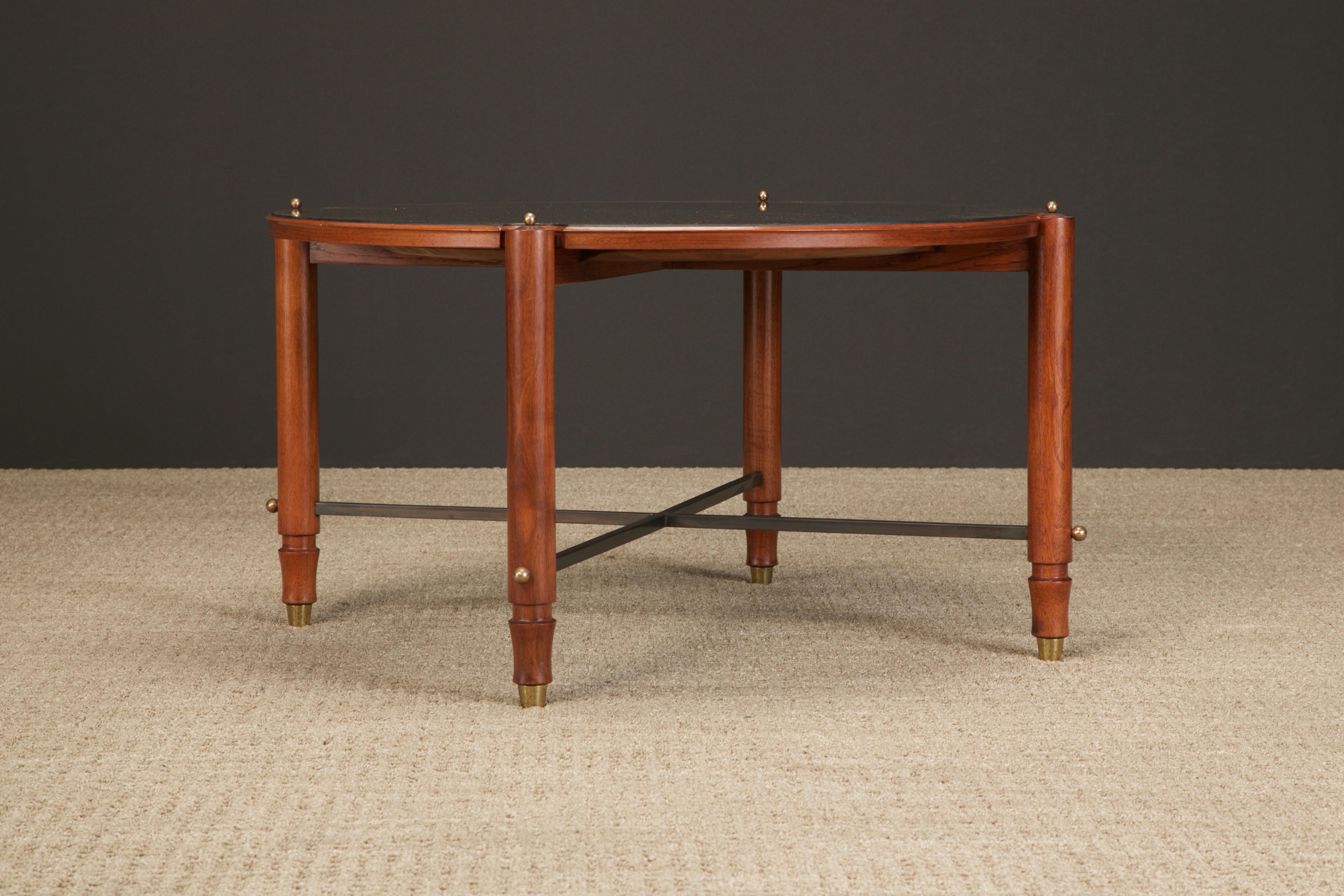 Jules Leleu Documented Coffee Table in Mahogany and Brass, France, c 1957 In Good Condition For Sale In Los Angeles, CA