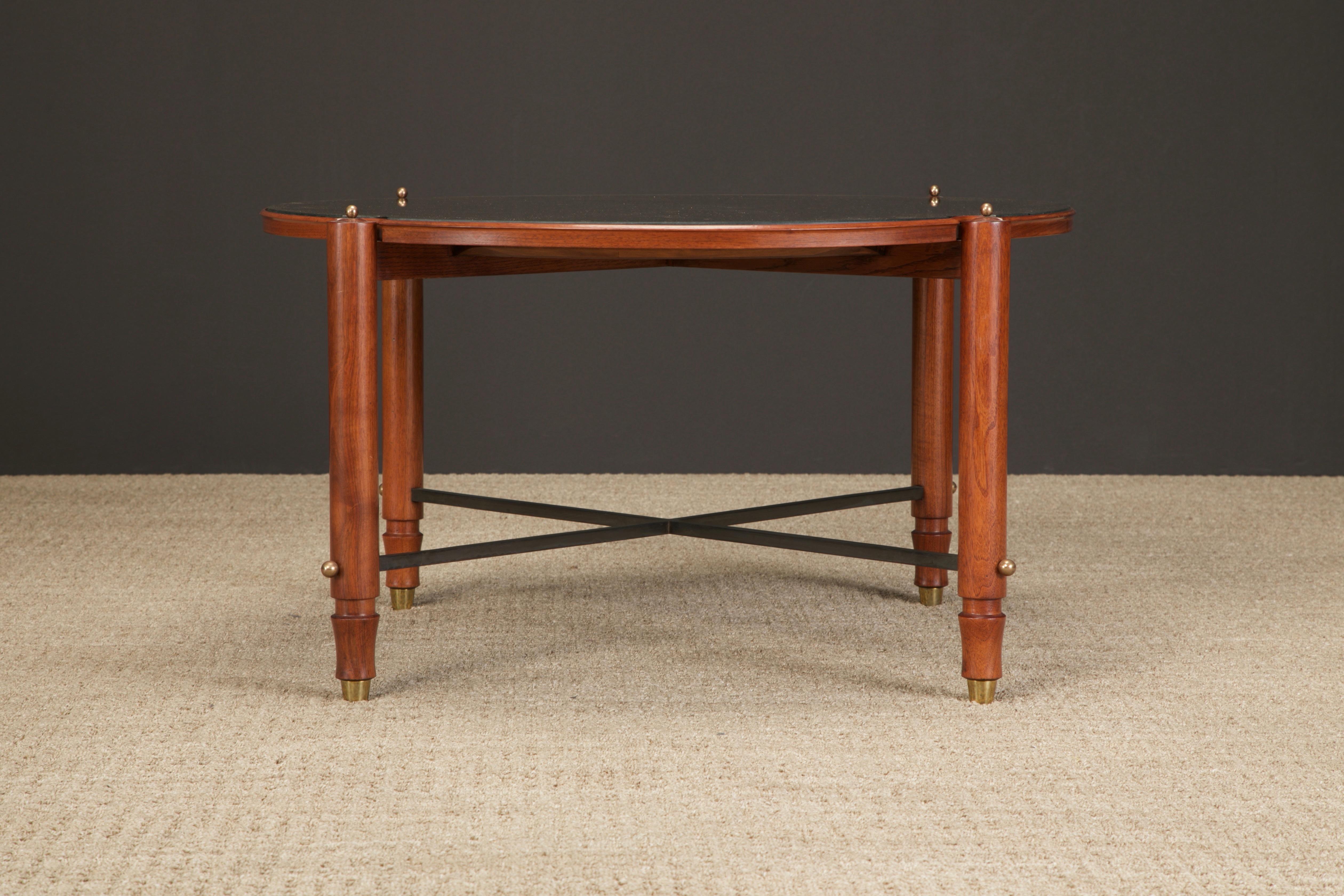 Mid-20th Century Jules Leleu Documented Coffee Table in Mahogany and Brass, France, c 1957 For Sale