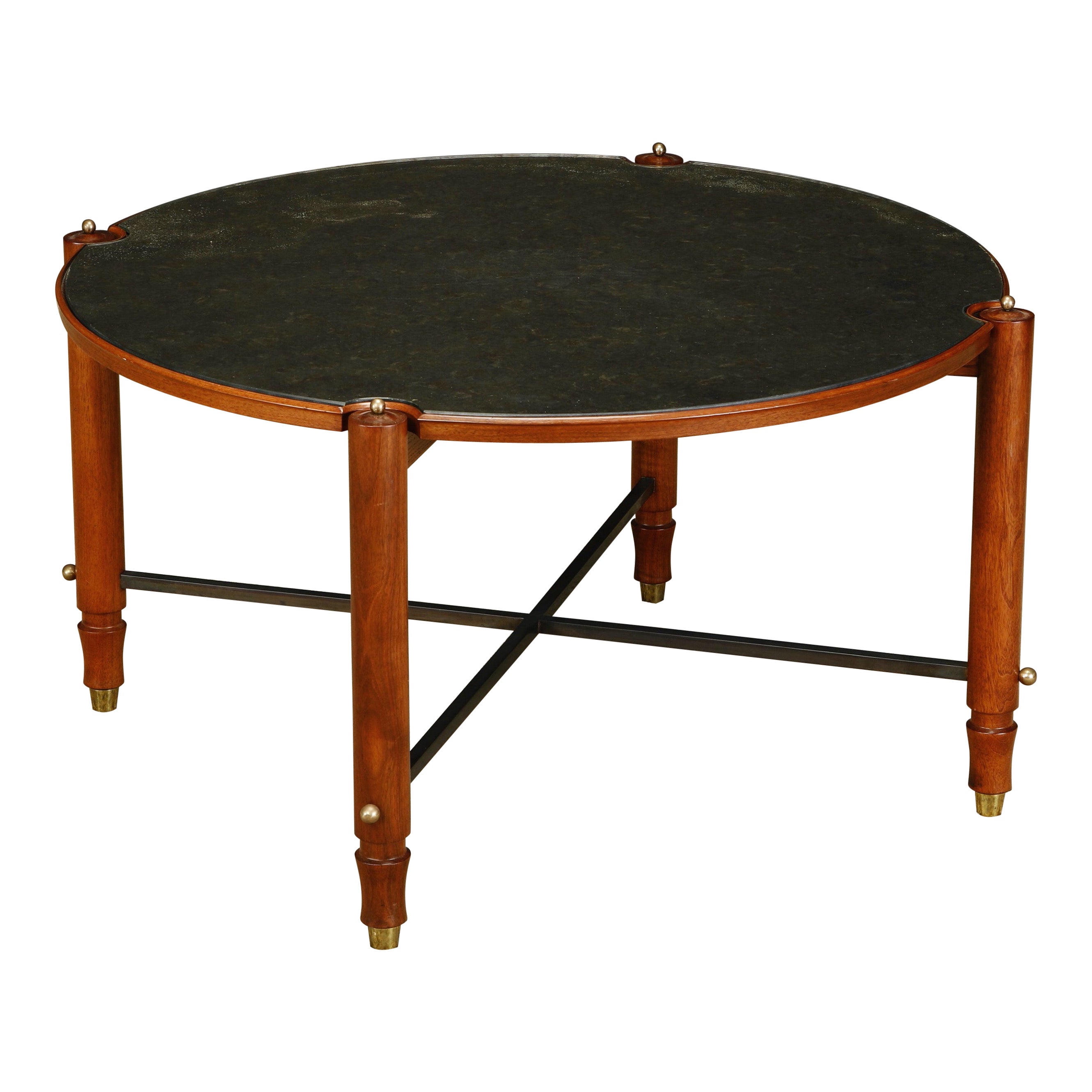 Jules Leleu Documented Coffee Table in Mahogany and Brass, France, c 1957