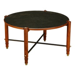 Jules Leleu Documented Coffee Table in Mahogany and Brass, France, c 1957