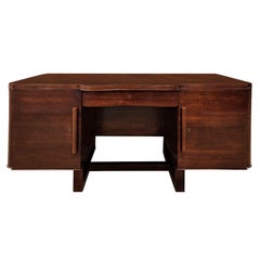 Jules Leleu Double Pedestal Desk in French Walnut 1940s 'Signed'
