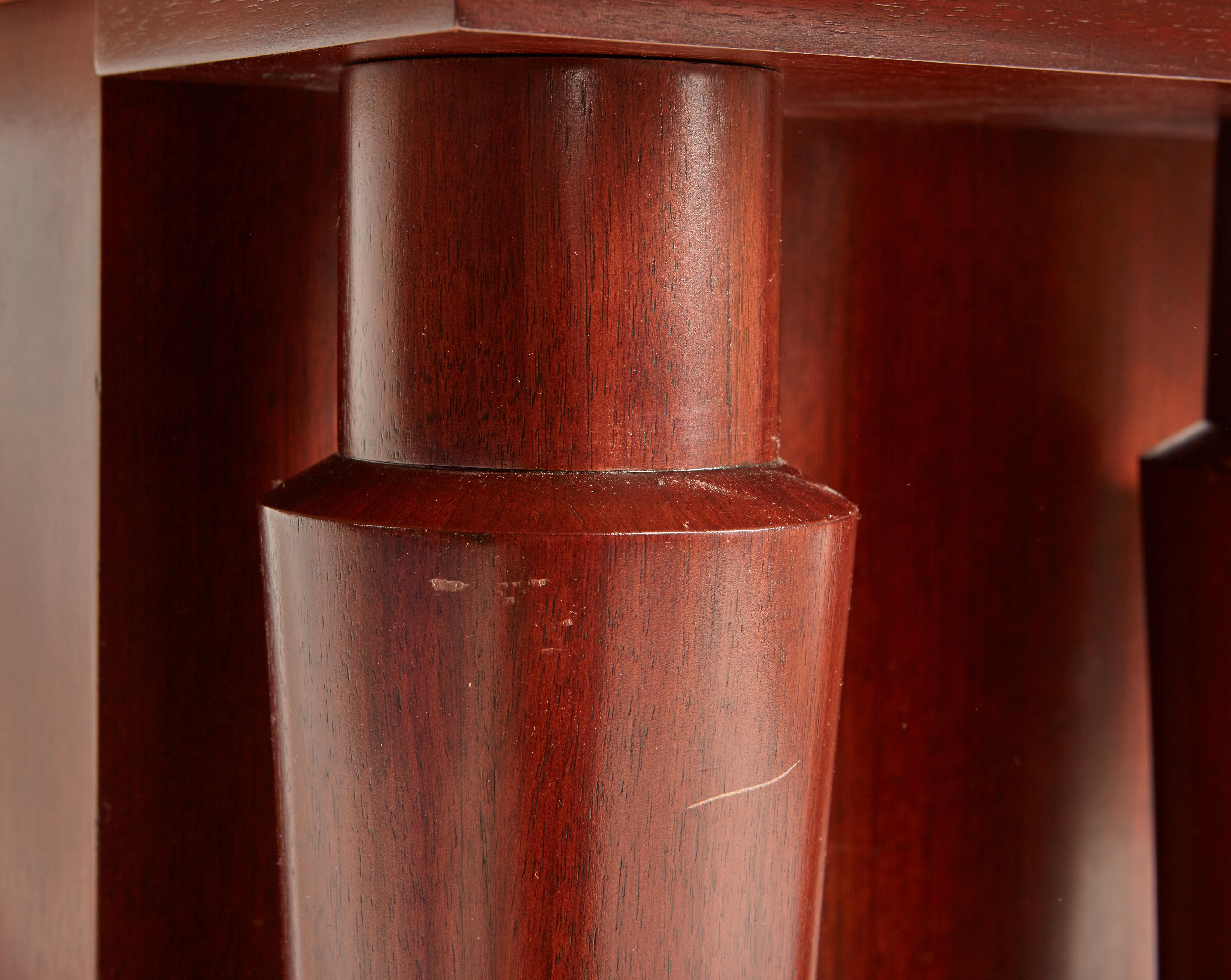 Jules Leleu Double Pedestal Mahogany Art Deco Desk with Gilt Bronze Details For Sale 4
