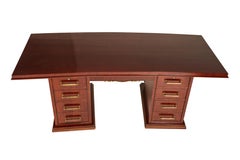Jules Leleu Double Pedestal Mahogany Art Deco Desk with Gilt Bronze Details