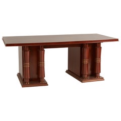 Jules Leleu Double Pedestal Mahogany Art Deco Desk with Gilt Bronze Details