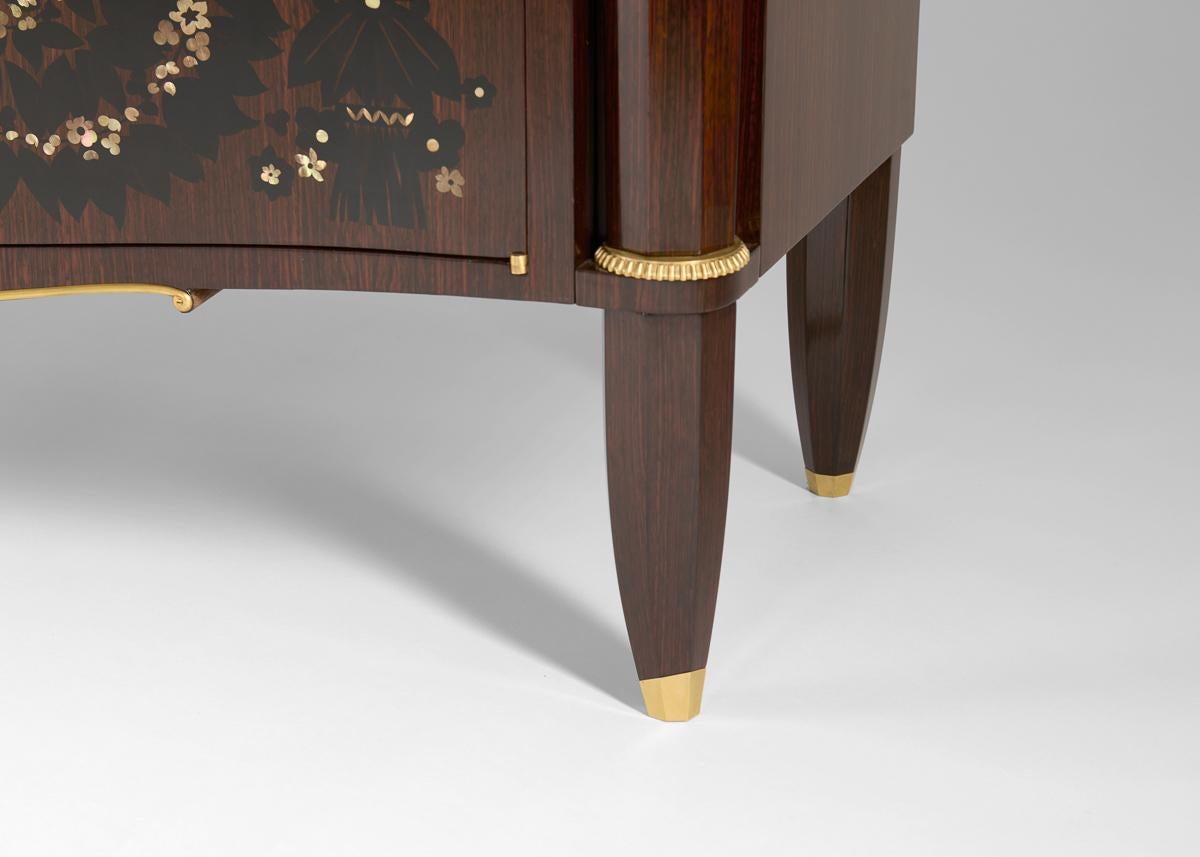 Mahogany Jules Leleu, Feu d’Artifice, Fireworks Commode with Inlaid Front, France, 1938