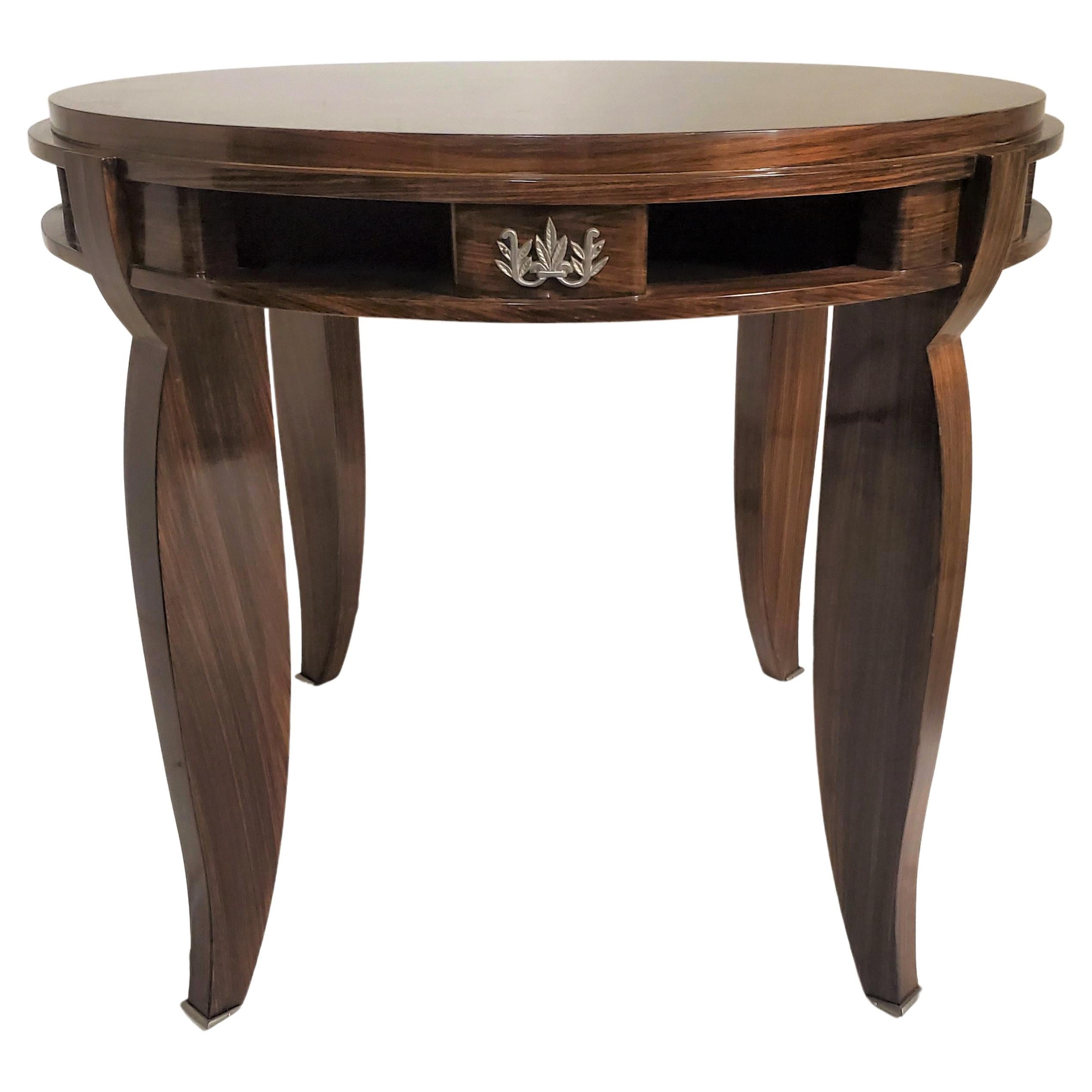 Tavolo da gioco con intarsi in parquet Art Déco francese Jules Leleu