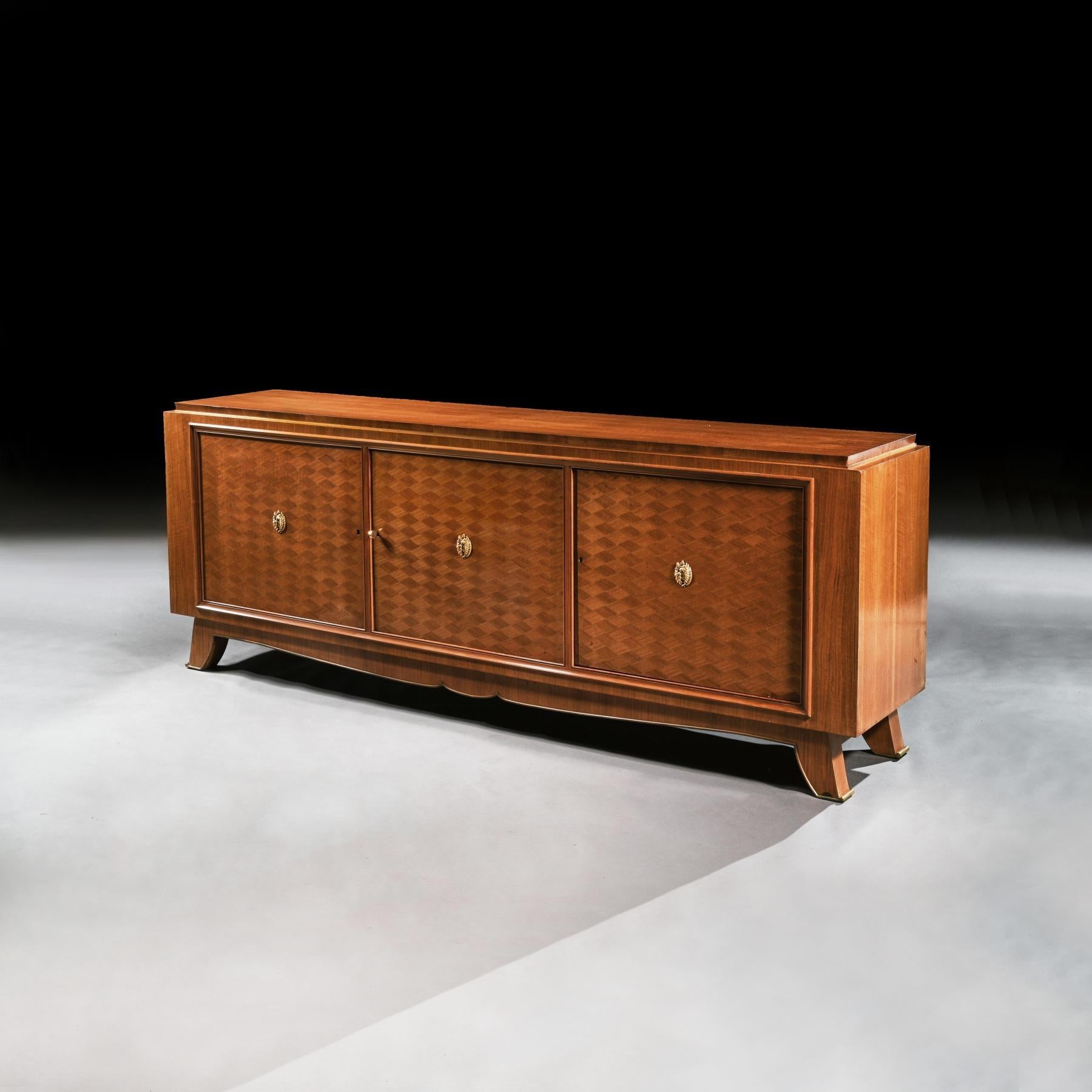 Jules Leleu French Art Deco Walnut Parquetry Buffet Sideboard Signed Jules Leleu In Good Condition In Benington, Herts