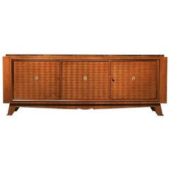 Jules Leleu French Art Deco Walnut Parquetry Buffet Sideboard Signed Jules Leleu