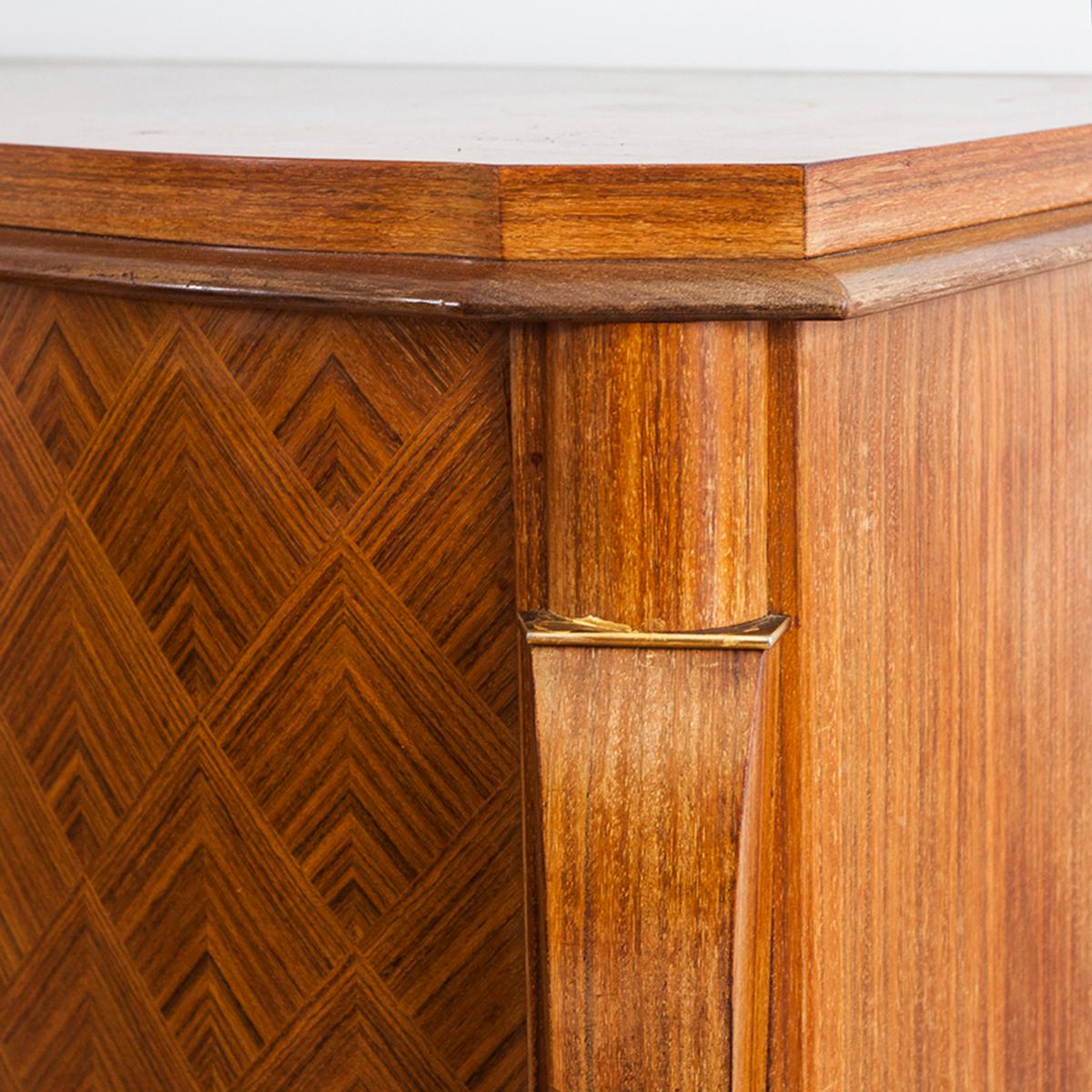 20th Century Jules Leleu French Rosewood Diamond Marquetry Art Deco Sideboard, 1940's For Sale