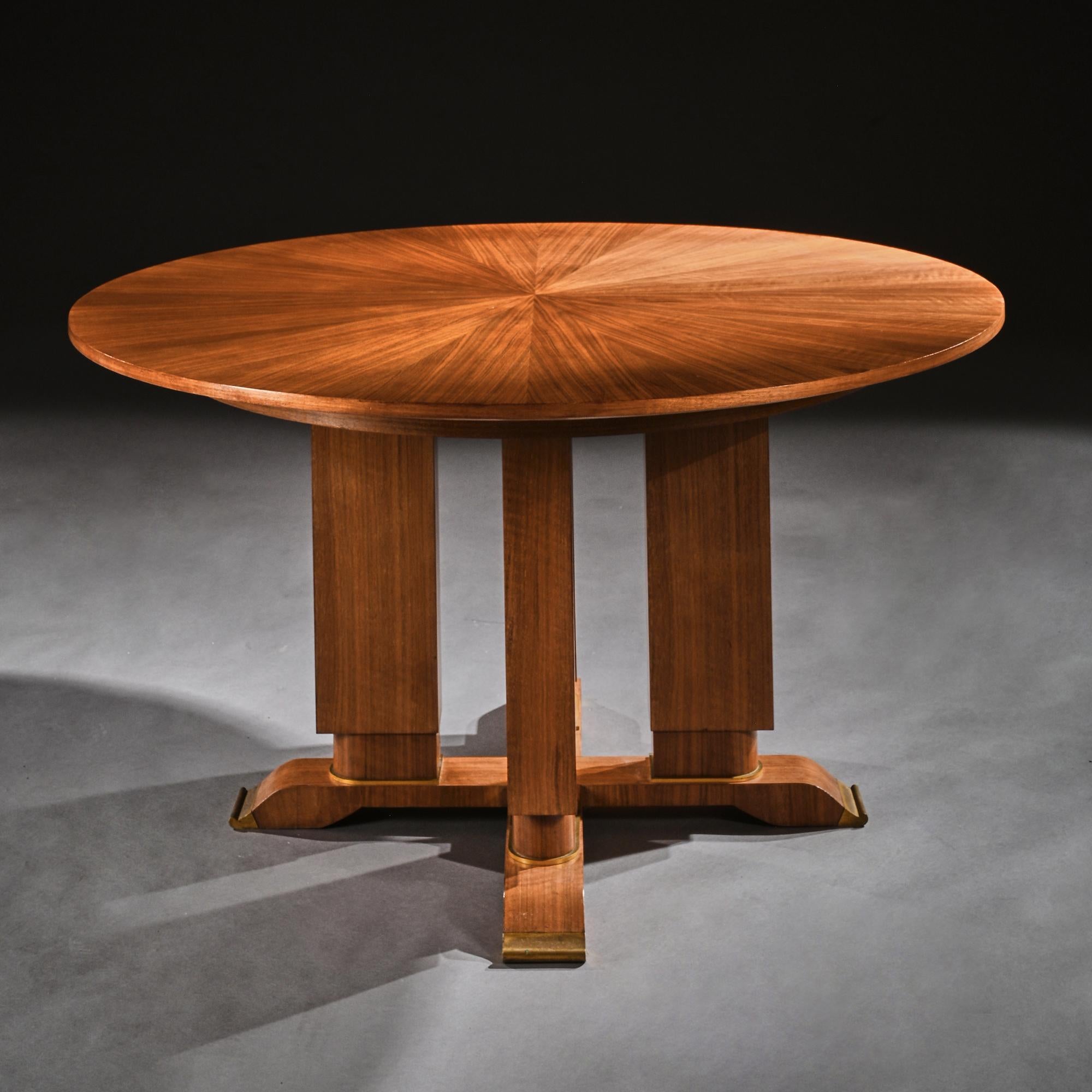 Jules Leleu, French Walnut Gueridon Extendable Dining Table, circa 1930, Signed In Good Condition In Benington, Herts