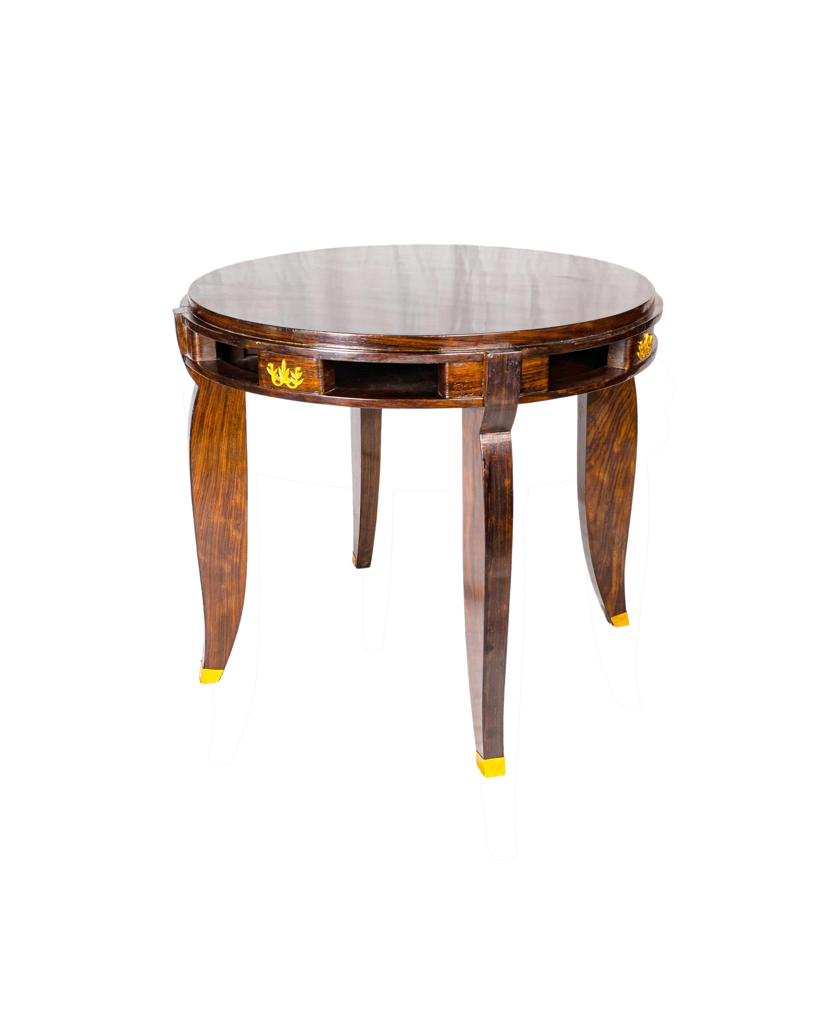 Marquetry Jules Leleu Golden Round Table For Sale