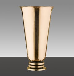 Jules Leleu, Golden Metal Art Deco French Vase, 1930