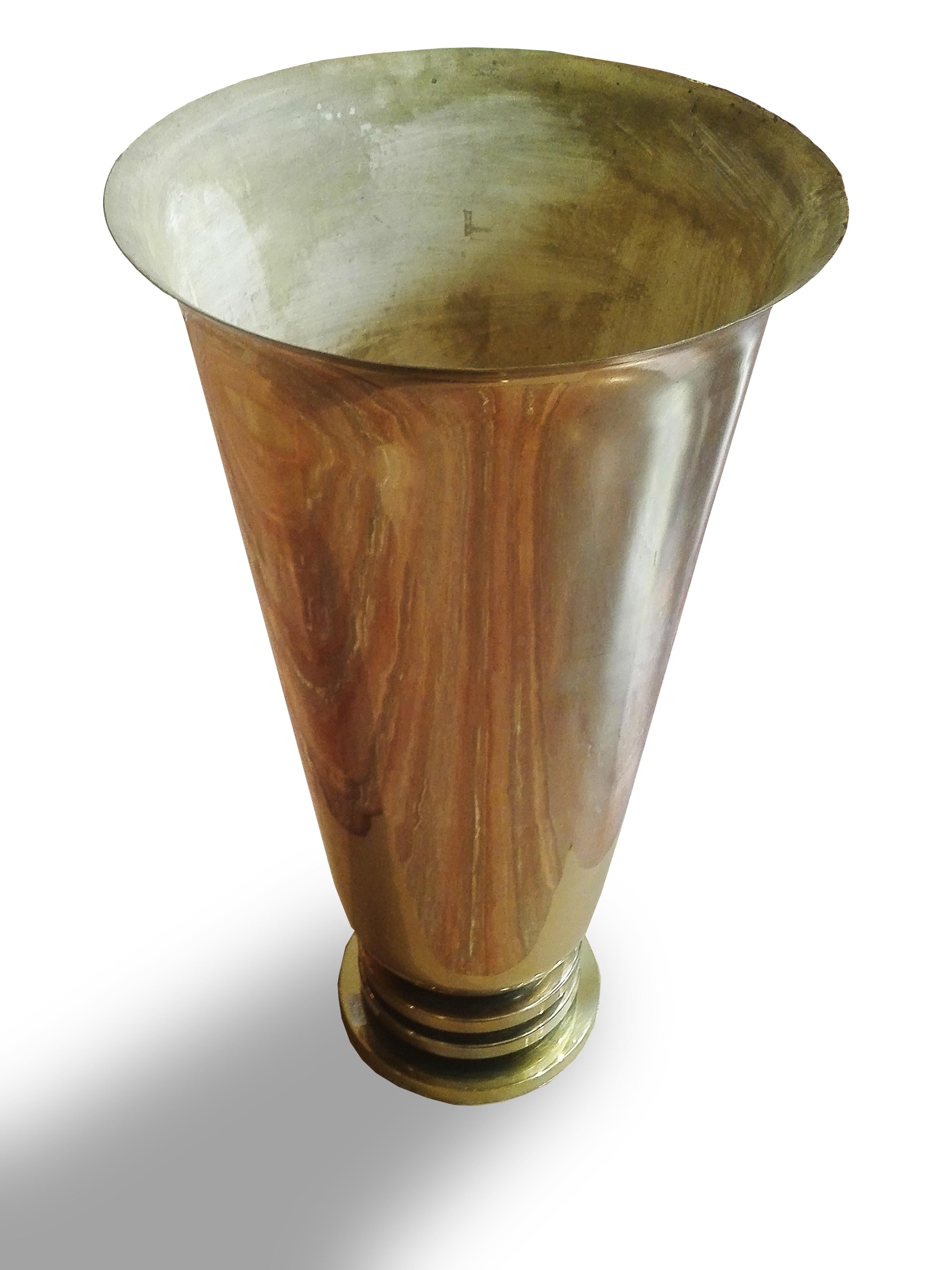 Jules Leleu, Golden Metal Art Deco French Vase, 1930 For Sale 1