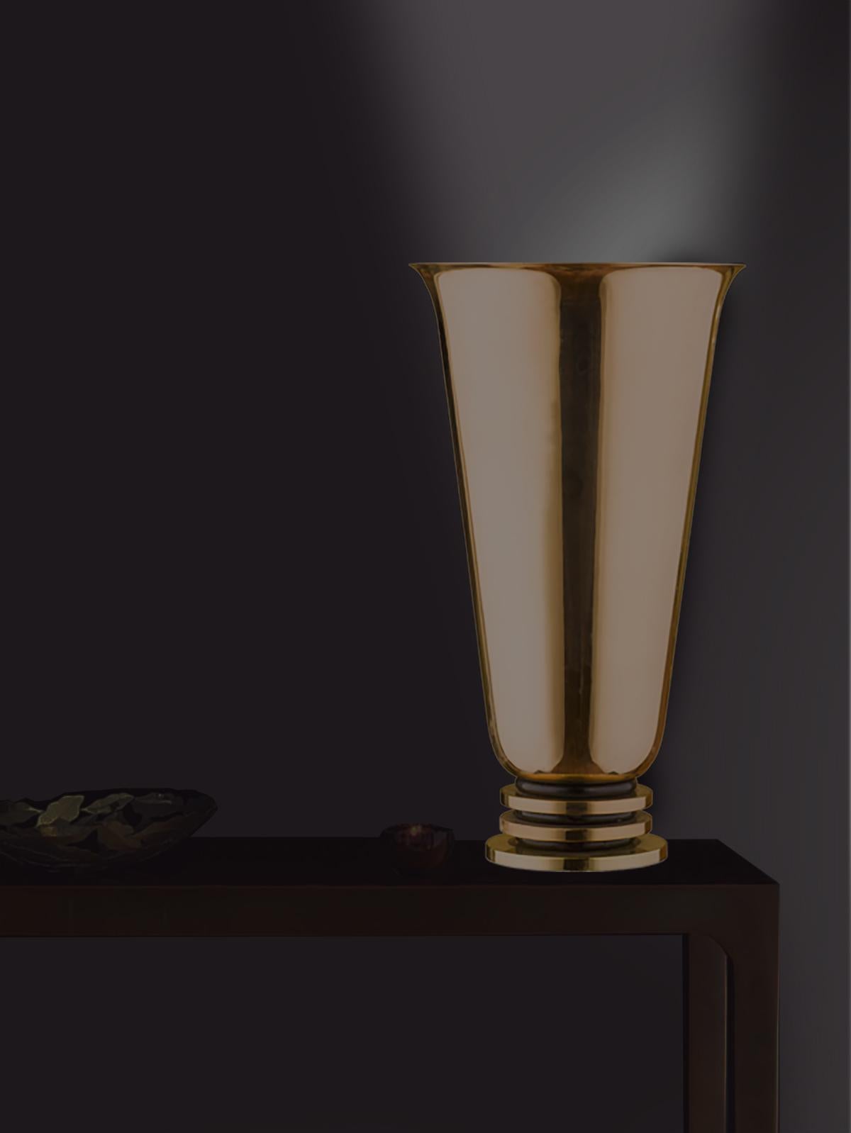 Jules Leleu, Golden Metal Art Deco French Vase, 1930 For Sale 3