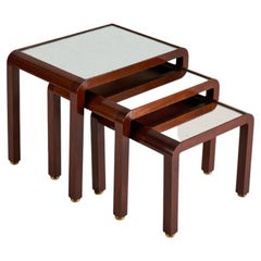 Jules Leleu, Lacquered & Mirror-topped Nesting Tables, France, circa 1946