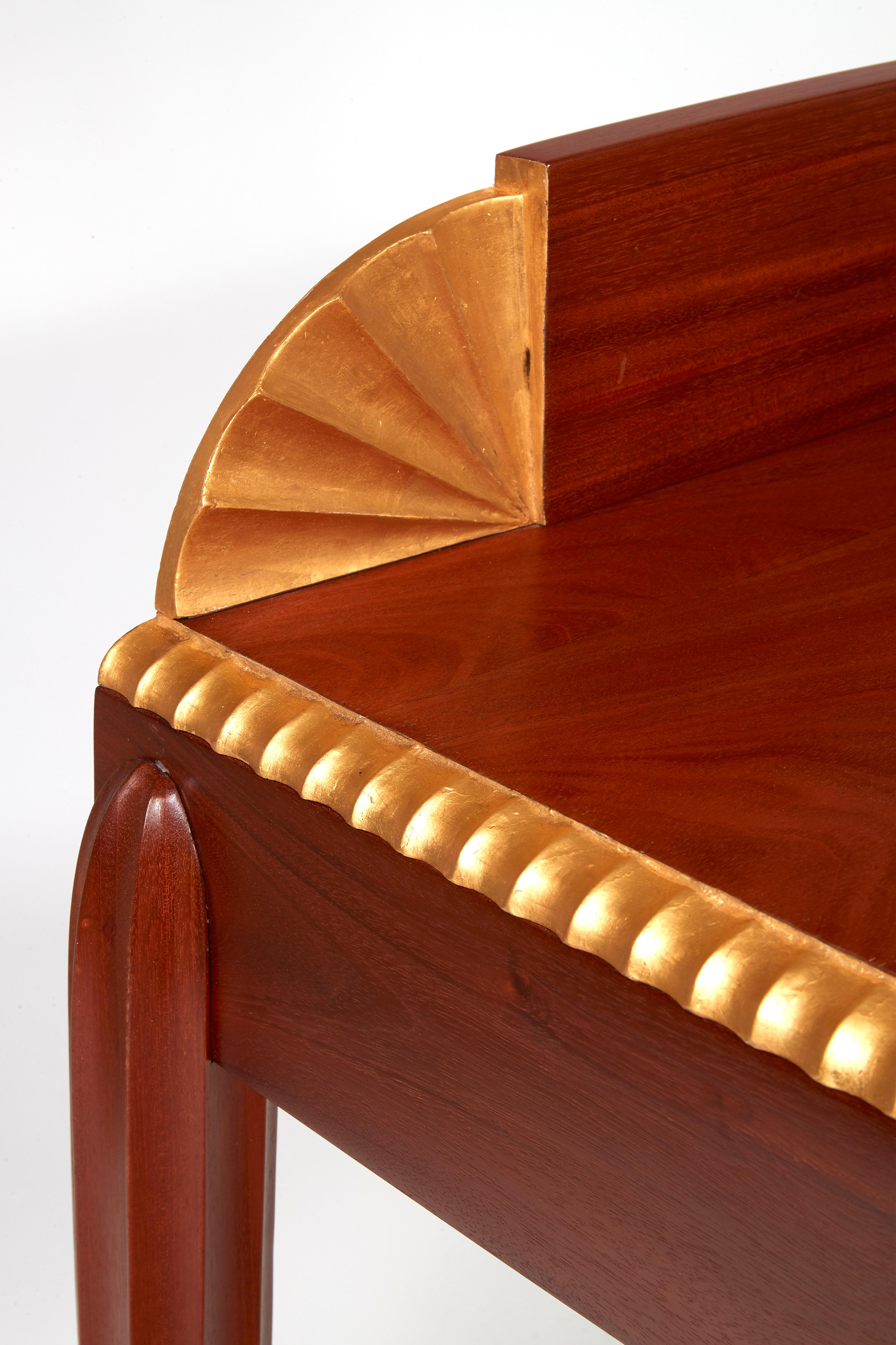 Jules Leleu, Lady's Writing Desk in Mahogany Wood and Golden Leaves, circa 1925 (Französisch)