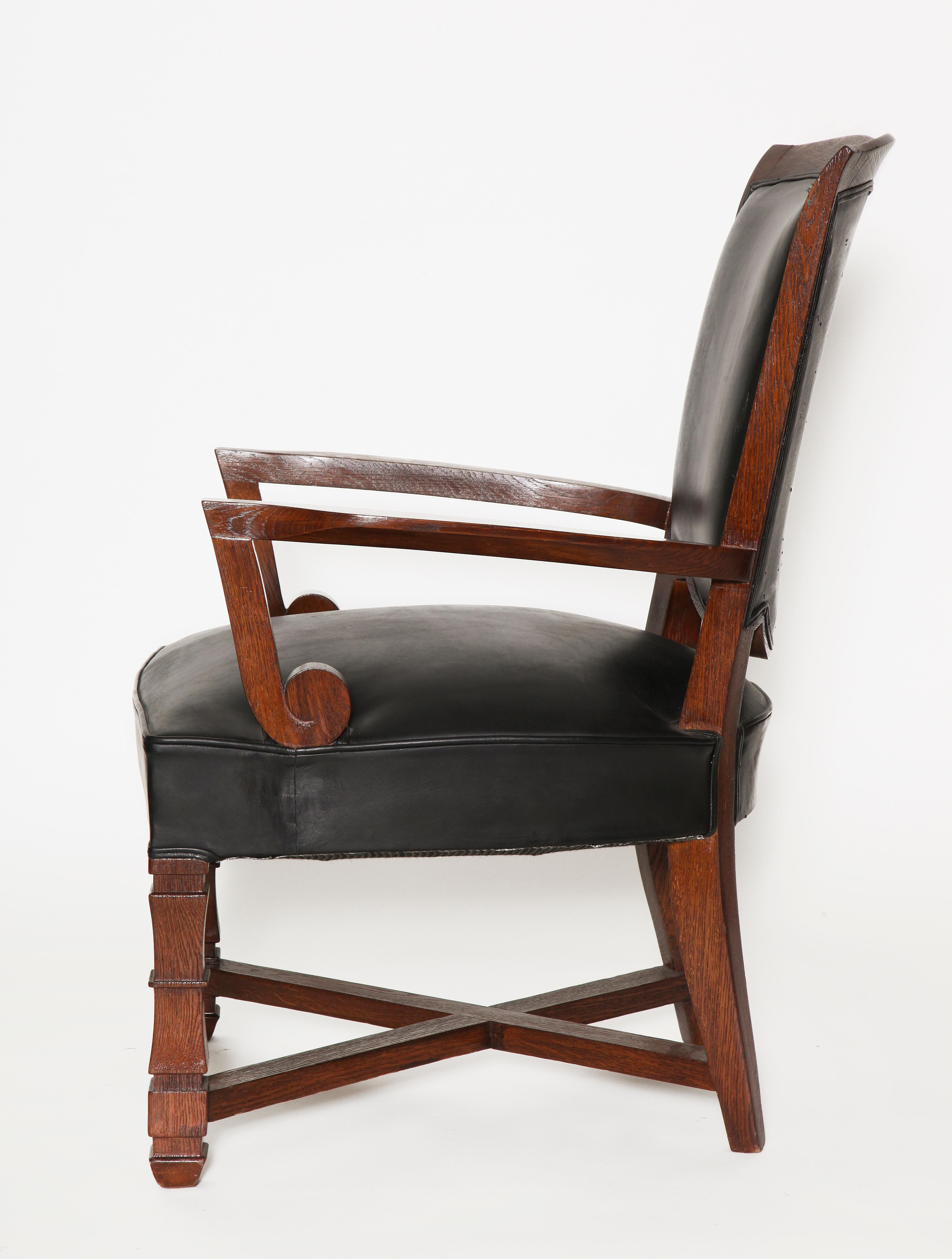 Jules Leleu, Mahogany and Leather Armchair, France, circa 1945 In Good Condition For Sale In New York, NY