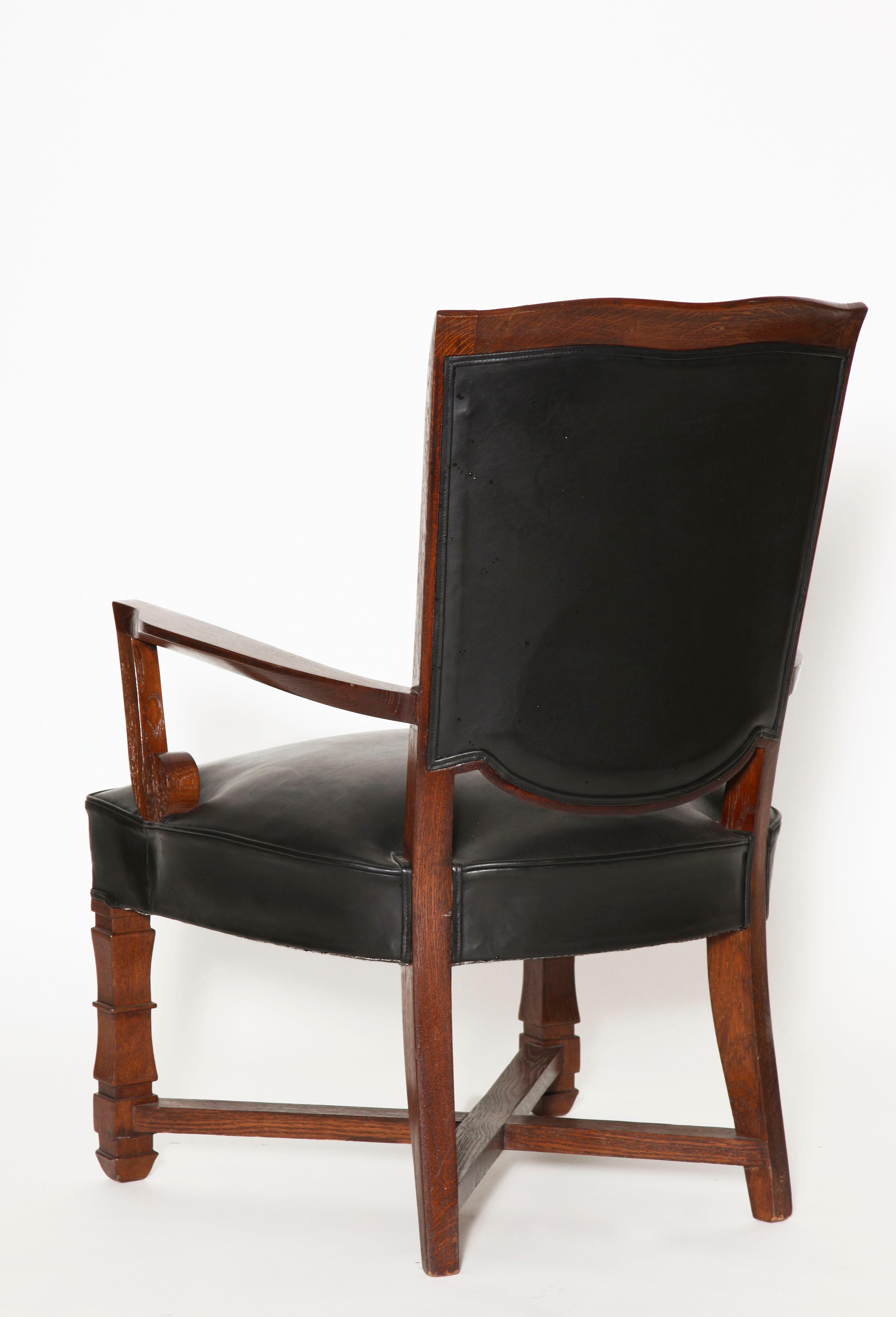 Mid-20th Century Jules Leleu, Mahogany and Leather Armchair, France, circa 1945 For Sale