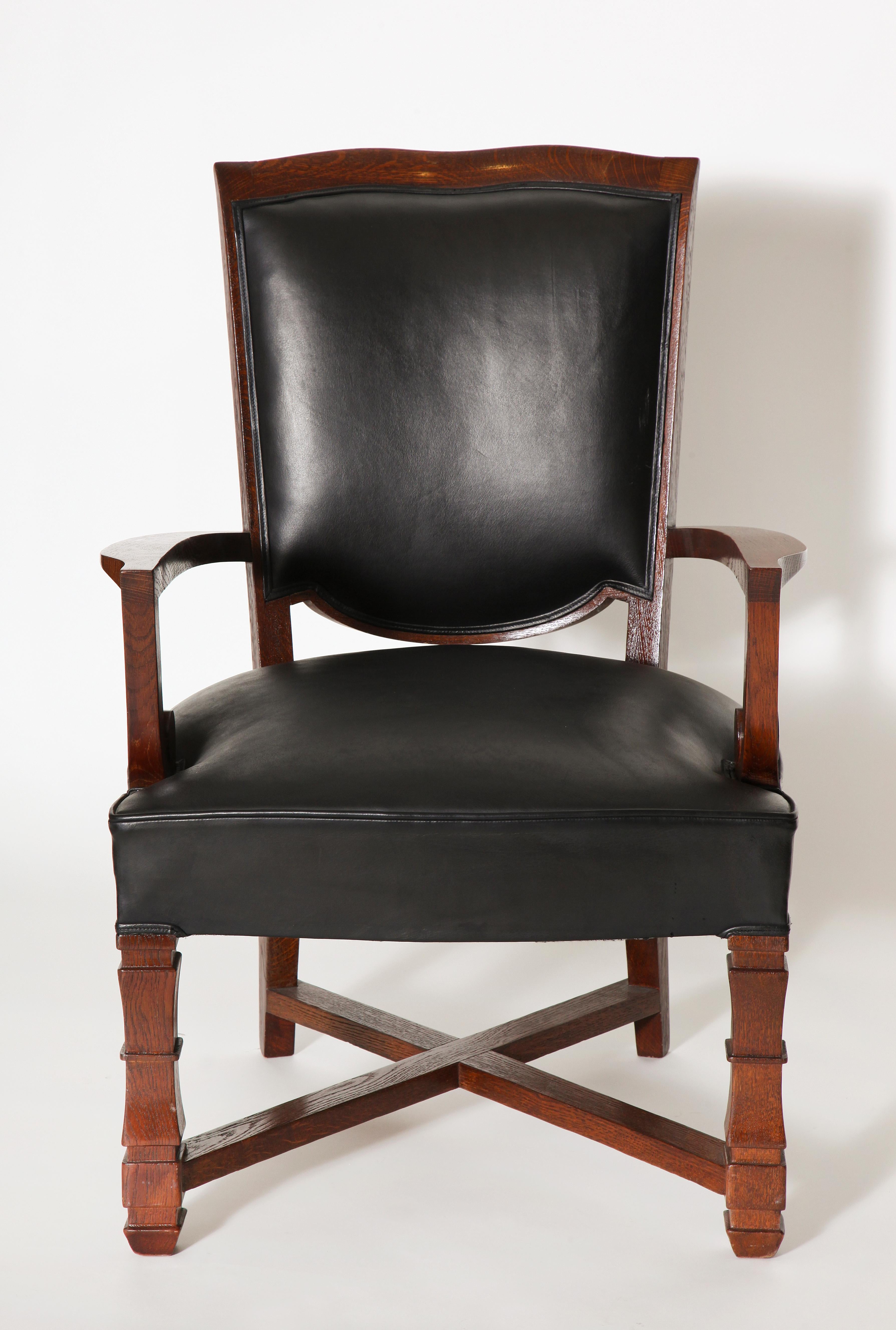 Jules Leleu, Mahogany and Leather Armchair, France, circa 1945 For Sale 1