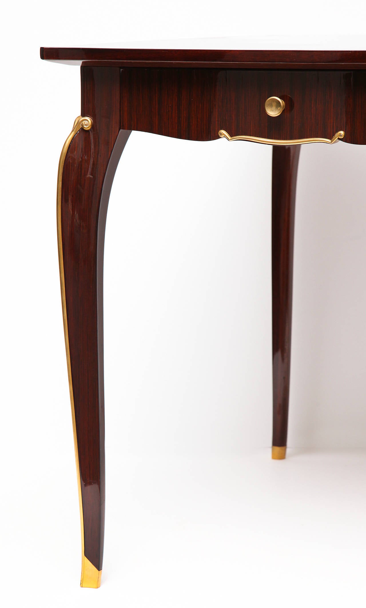 Gilt Jules Leleu, Mahogany Writing Table, France, circa 1940
