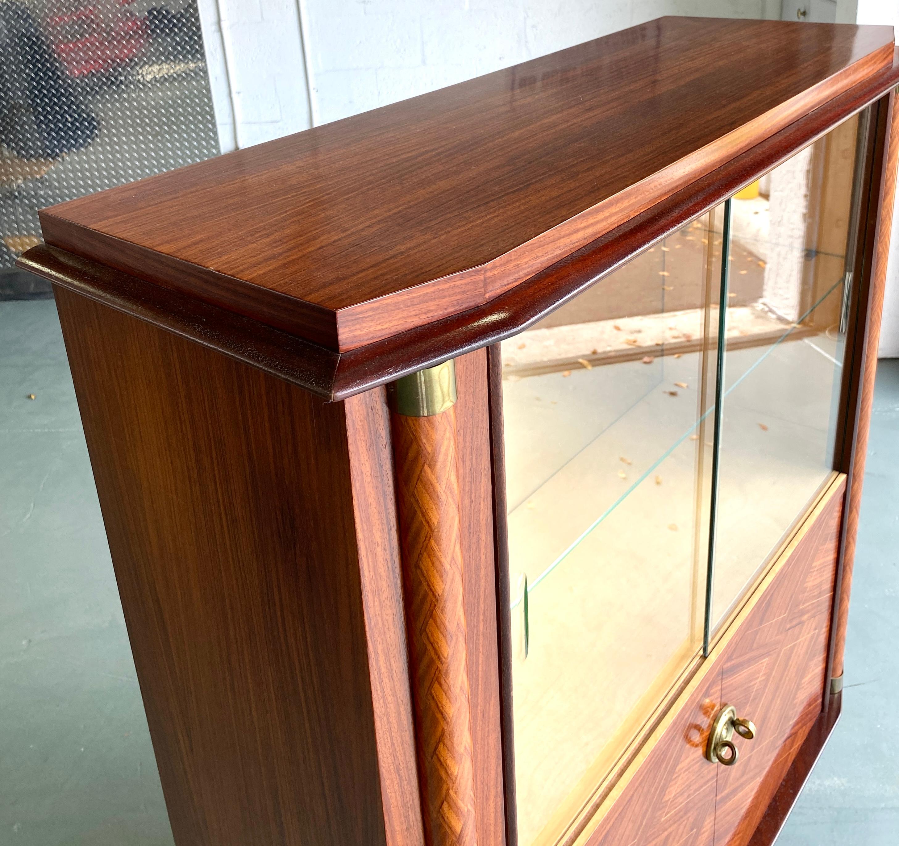 20th Century Jules Leleu Modernist Dry Bar Cabinet, French Art Deco Display Cabinet For Sale