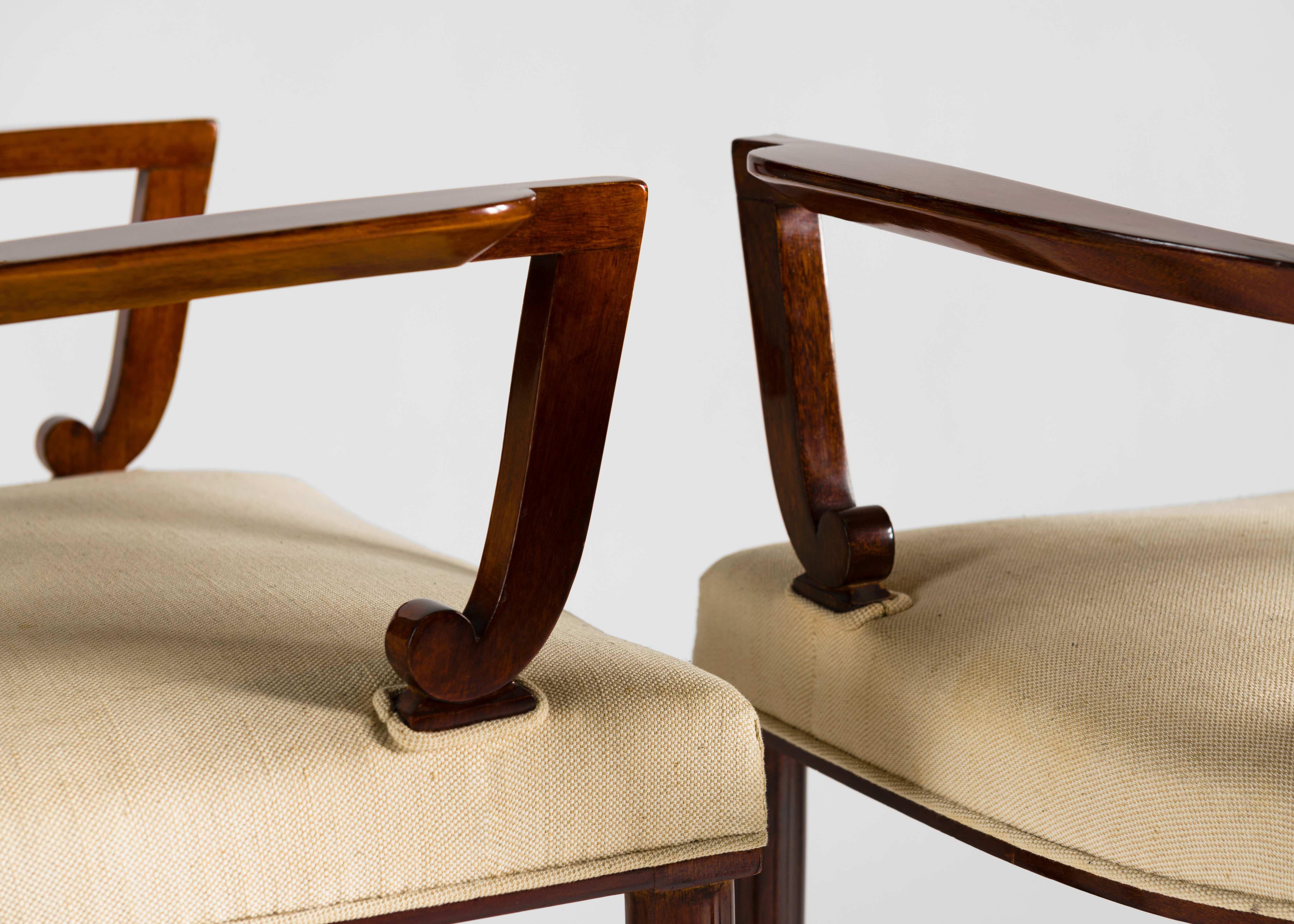French Jules Leleu, Pair of Armchairs, France, circa 1950