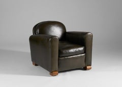Jules Leleu, Pair of Art Deco Leather Armchairs, France, circa 1930