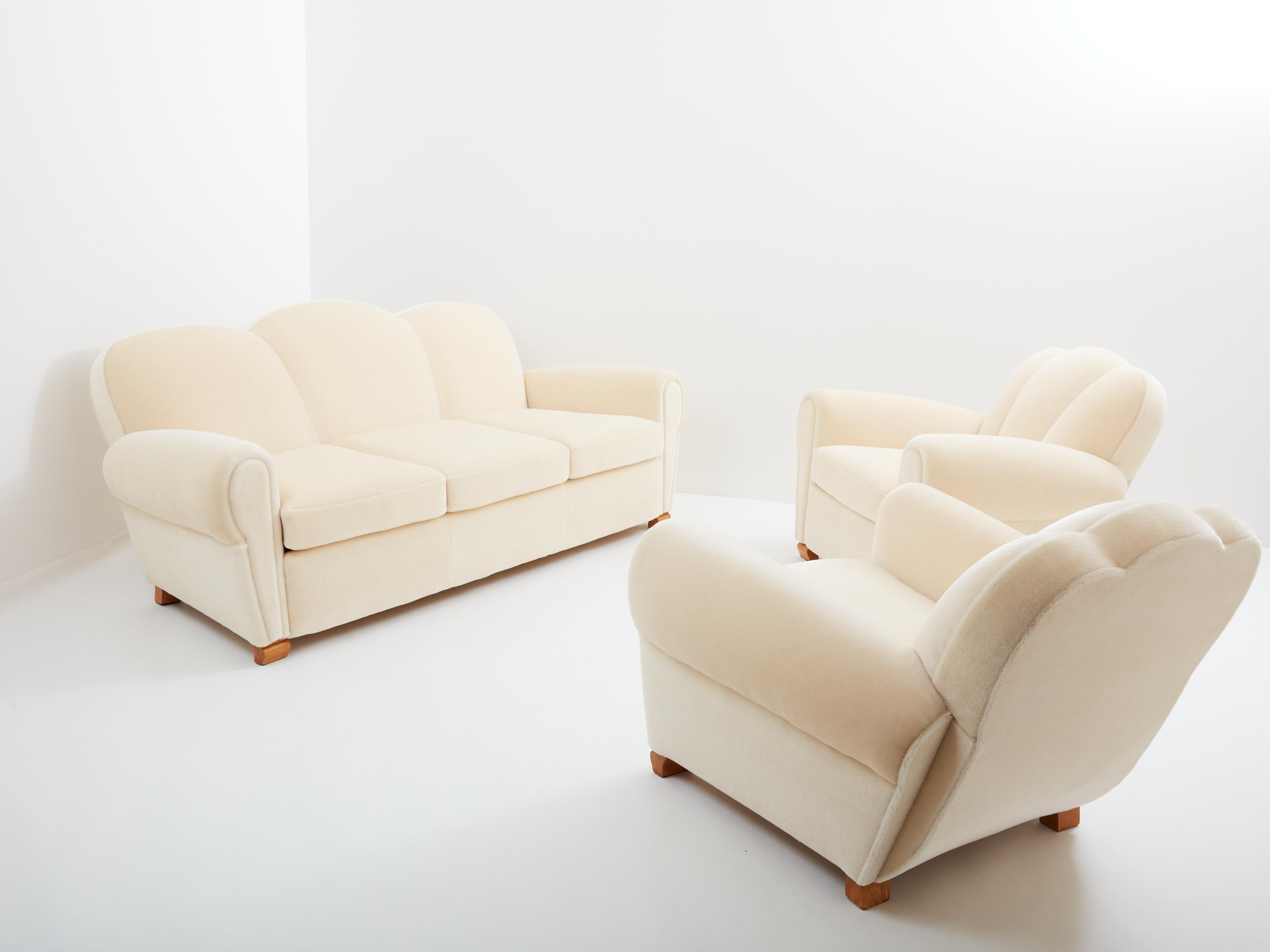 Jules Leleu pair of club armchairs mohair velvet 1940s 3