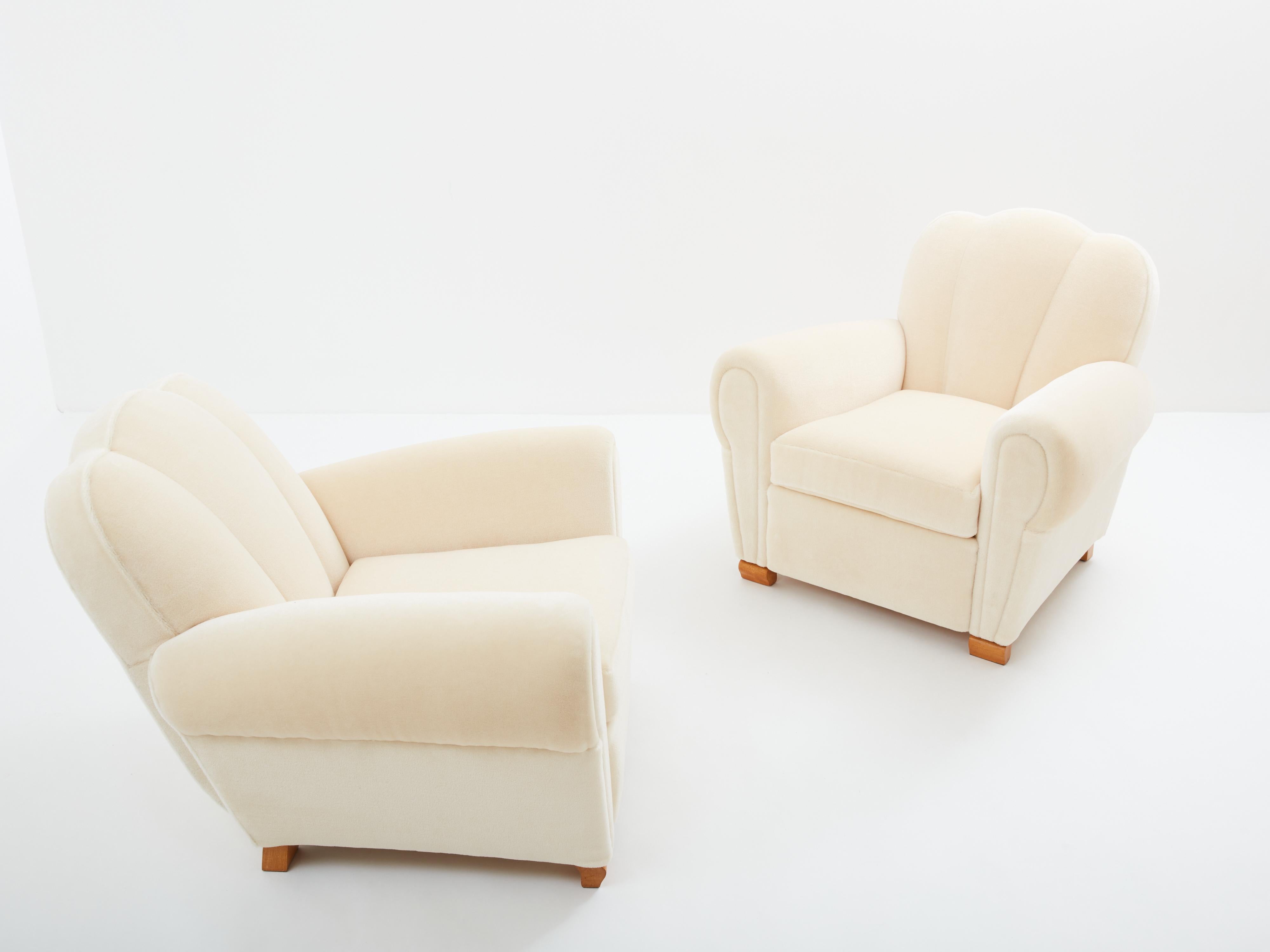 Art Deco Jules Leleu pair of club armchairs mohair velvet 1940s