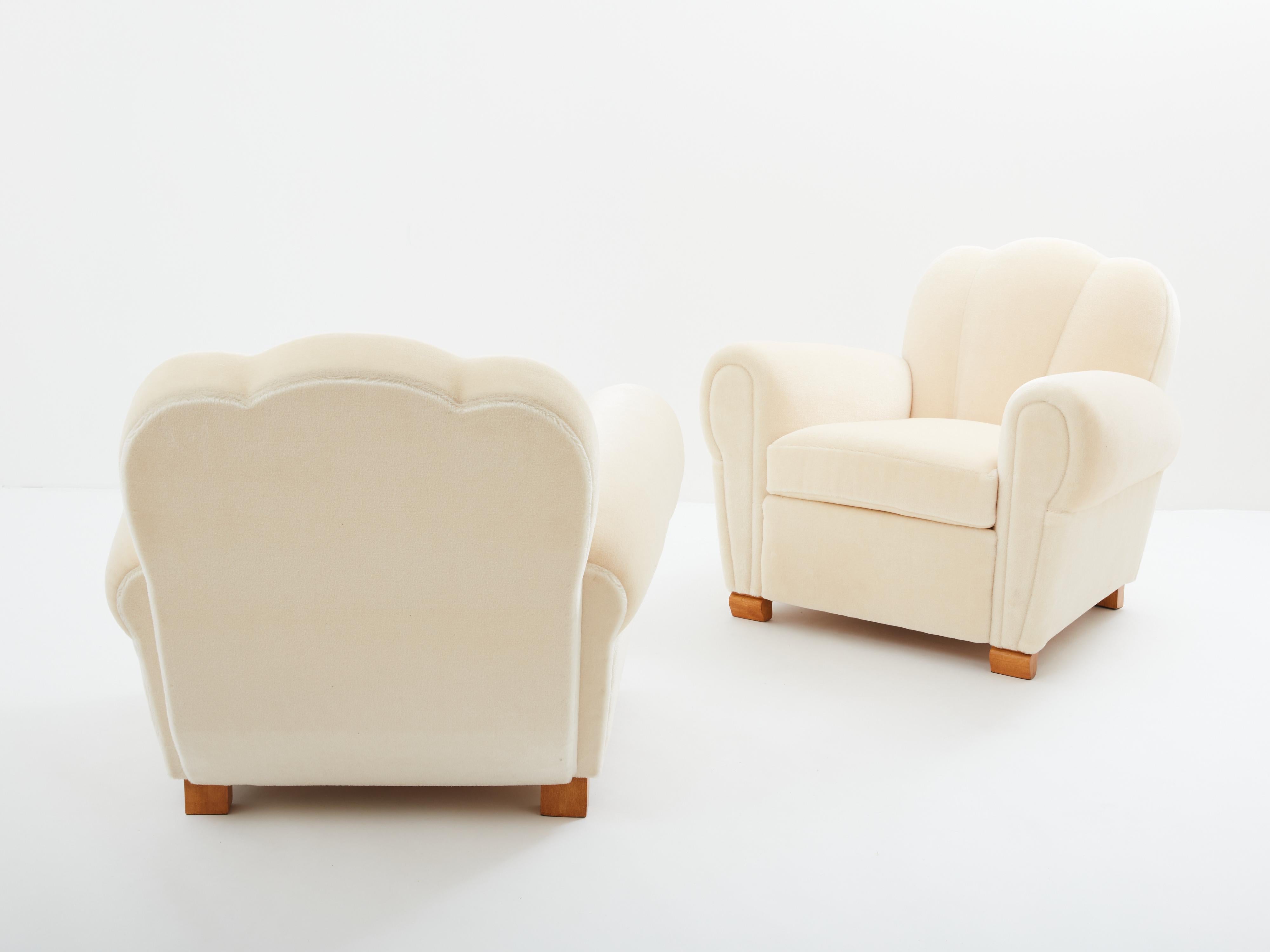 French Jules Leleu pair of club armchairs mohair velvet 1940s